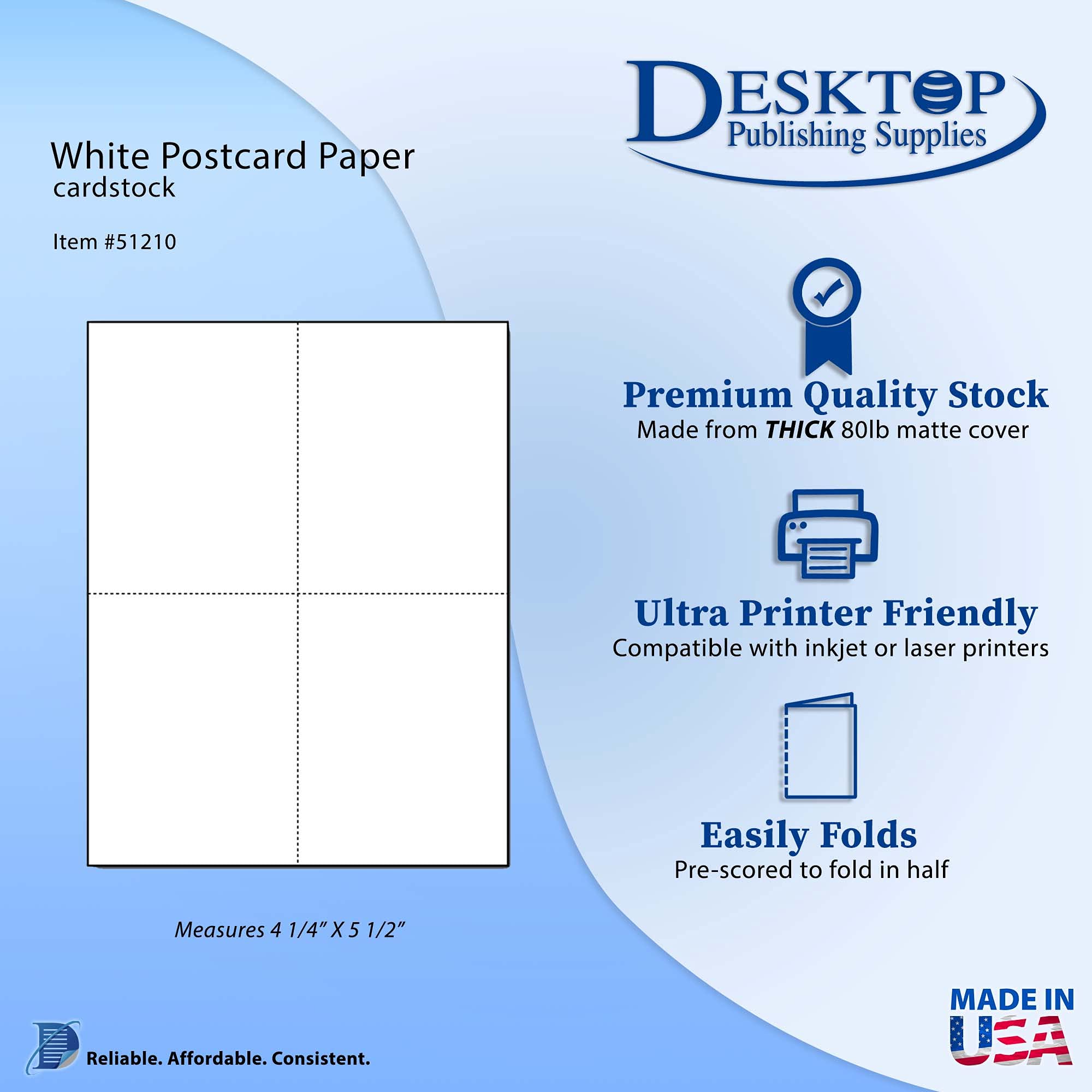 Heavyweight Blank Postcard Paper for Printing - 20 Sheets (80 Postcards) - 80lb White Cardstock - Perforated 4 per Sheet - Inkjet & Laser Printer Compatible - Perfect for DIY Greeting Cards, Wedding Invitations and Business Promotions