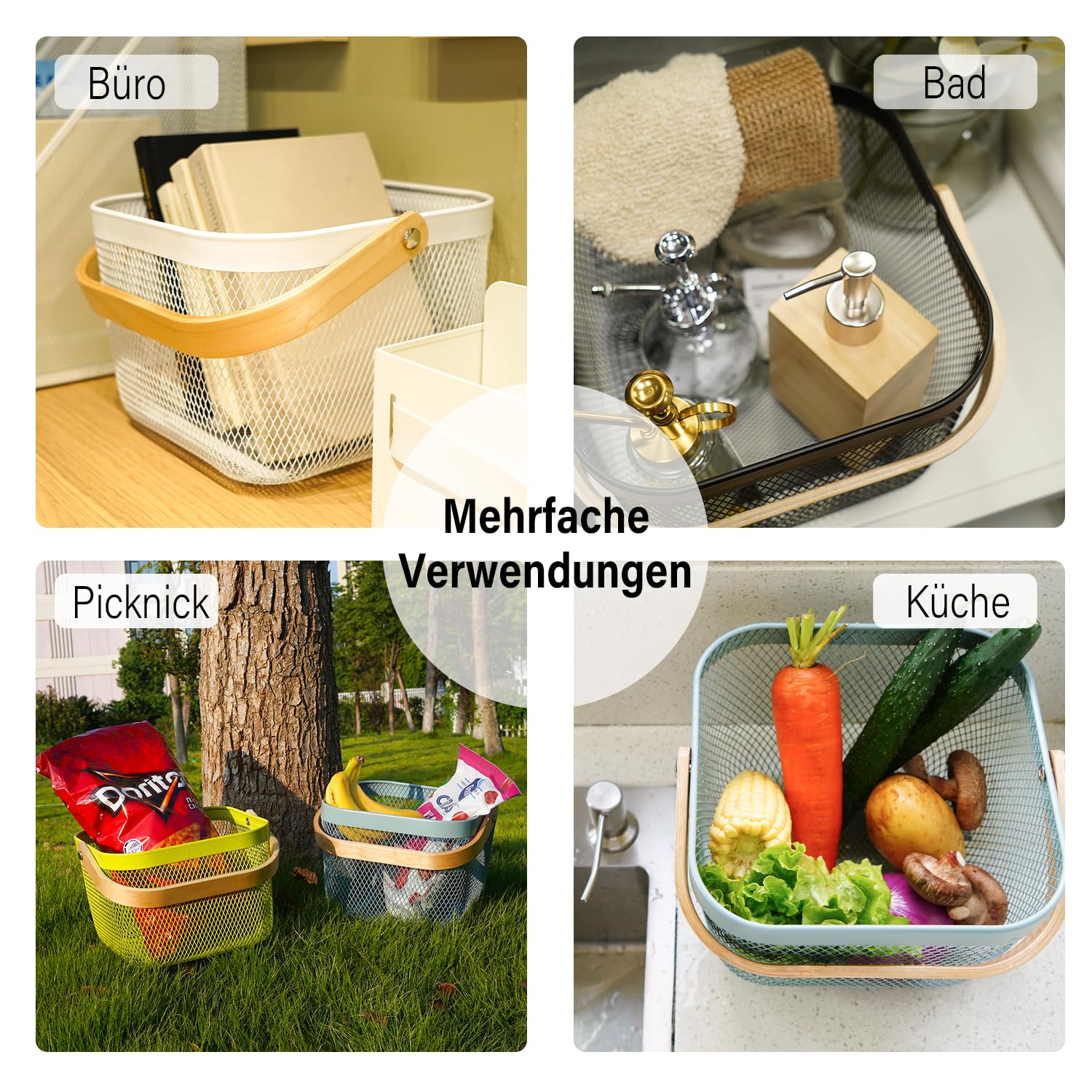 Stainless Steel Mesh Harvest Basket with Handle - Square Wire Basket for Gathering Vegetables, Fruits, and Garden Produce - Multi-Purpose Storage Organizer for Kitchen, Picnic, and Outdoor Activities (Blue) - Perfect for Farmers Market, Gardening, and Camping Trips