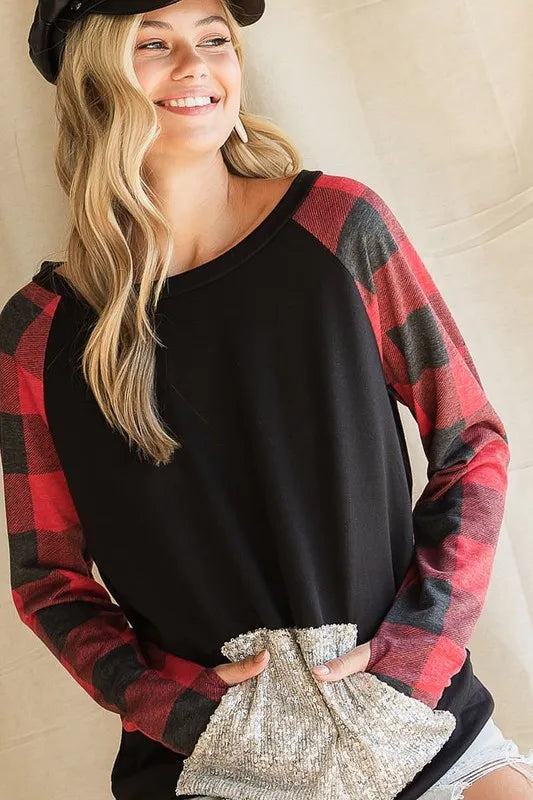 BiBi French Terry Top with Sequins Kangaroo Pocket - Stylish Women's Casual Pullover Sweatshirt for Everyday Wear, Lounge & Outings