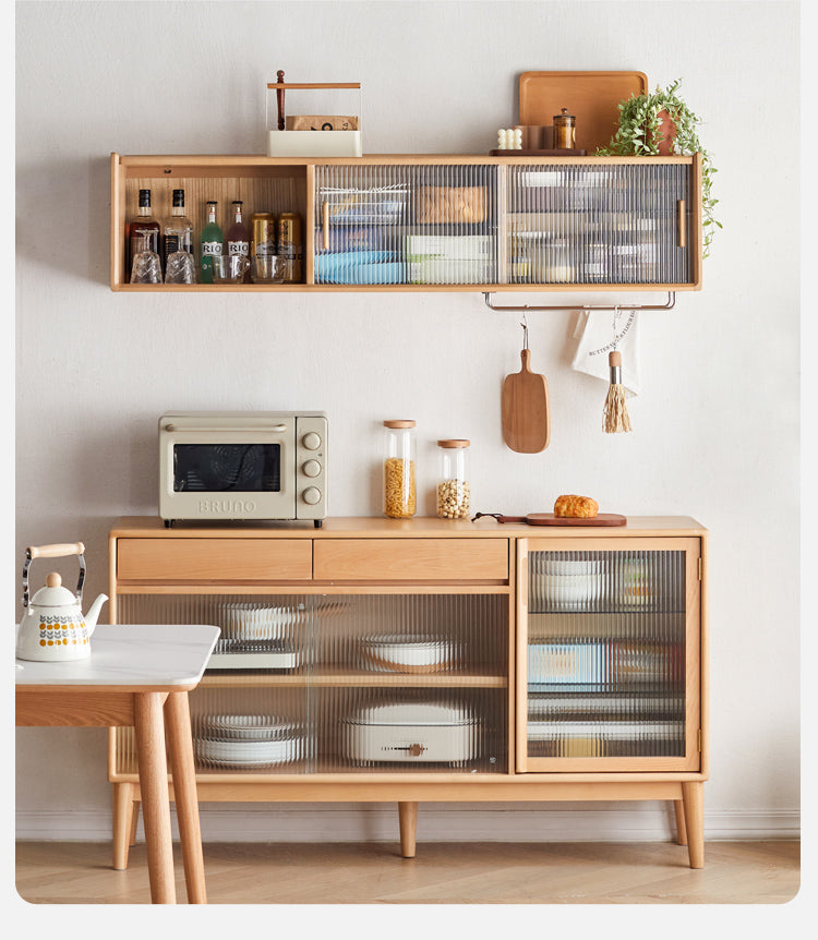 Solid Beech Wood Wall Mounted Sideboard Cabinet - Rustic Storage Locker for Entryway, Living Room & Dining Room Organization