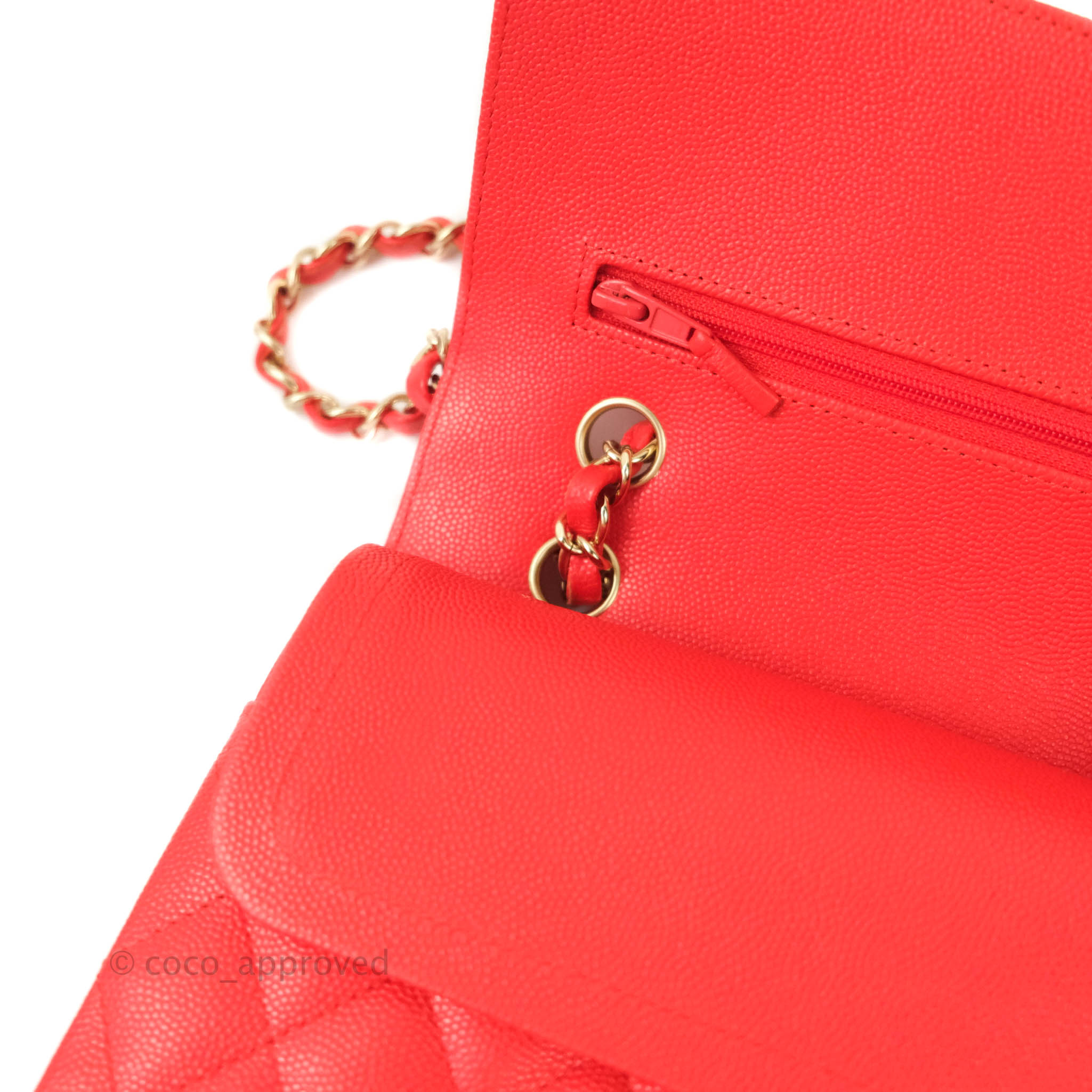 Chanel Classic Medium Double Flap Bag in Red Caviar Leather with Gold Hardware - Luxury Handbag for Women, Perfect for Parties, Weddings & Everyday Elegance