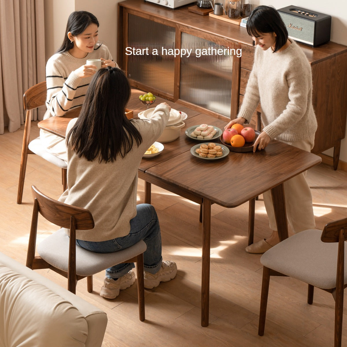 Solid Black Walnut Extendable Dining Table - Expandable Wooden Table for Small Spaces | Perfect for Family Dinners, Entertaining Guests & Space-Saving Home Decor