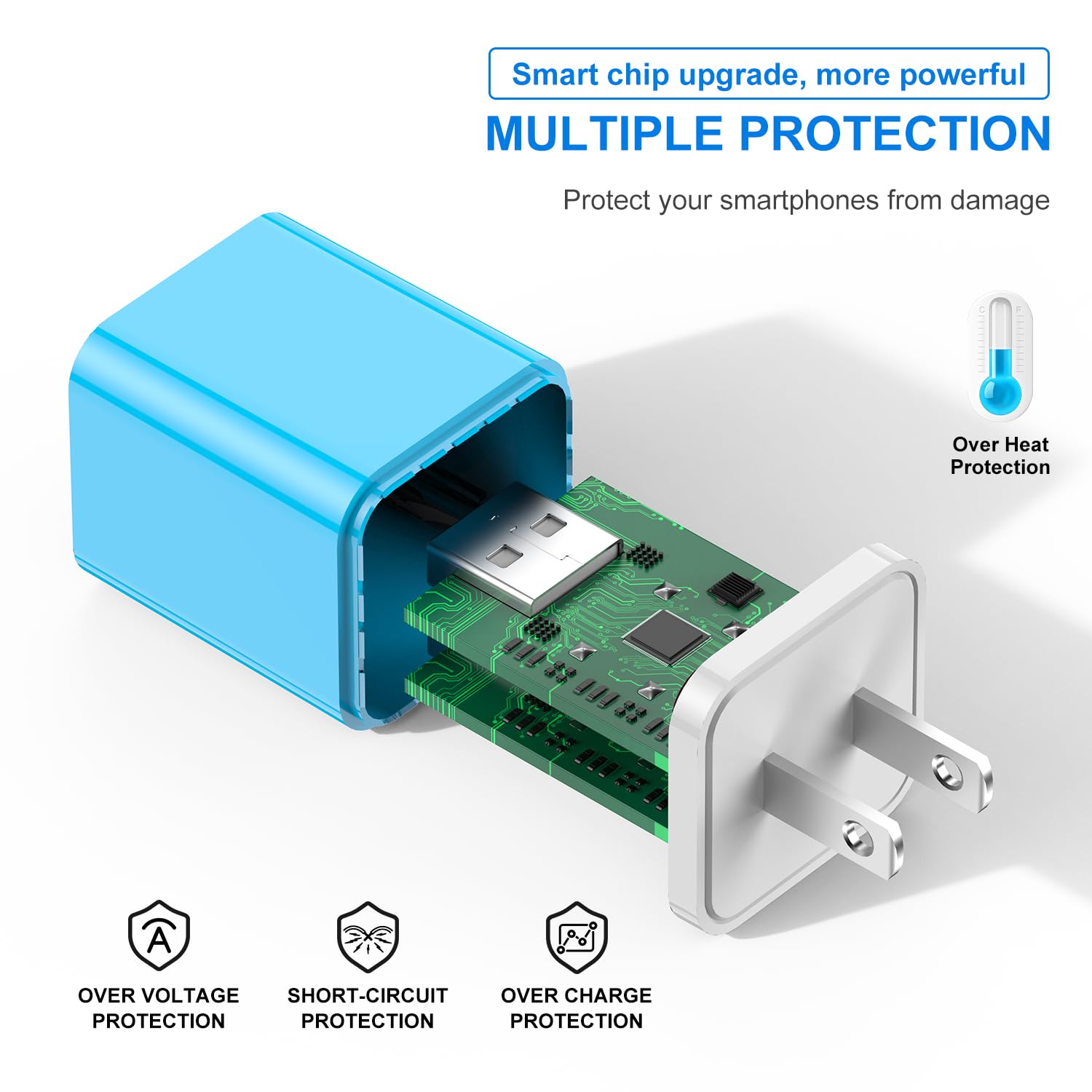 Apple MFi Certified iPhone Charger & Wall Plug - 2Pack 6ft Lightning Cable with 2.4A Fast Dual Port USB Charger for iPhone 14/13/12/11/XR/XS/8/7/6S Plus/SE/5C (Blue) - Perfect for Home, Office & Travel Charging