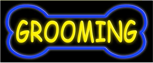 Stylish Neon Grooming Glass Sign #10939 - Handcrafted in USA | Perfect for Barbershops, Salons & Man Caves
