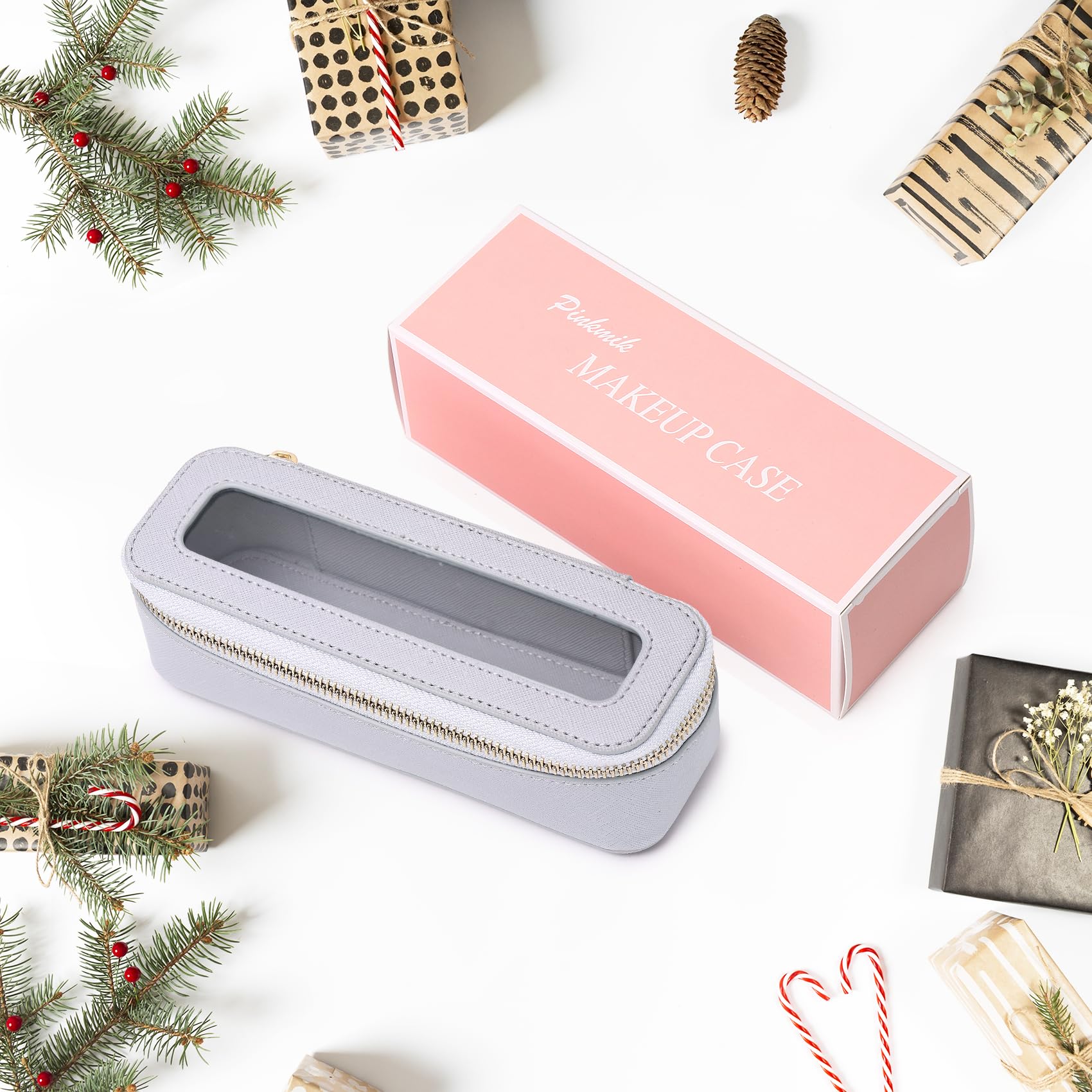 Travel Makeup Brush Case - Slim Zippered Cosmetic Bag for Women | Gray Organizer for On-the-Go Beauty Essentials