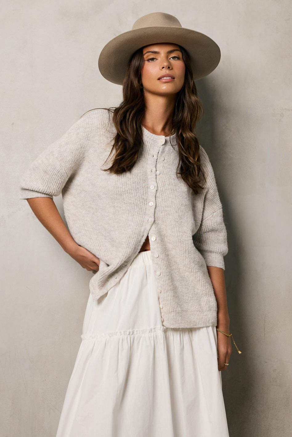 Leah Knit Cardigan in Oatmeal - Soft Women's Sweater for Fall & Winter | Cozy Office Wear, Casual Outfits & Layering Essential