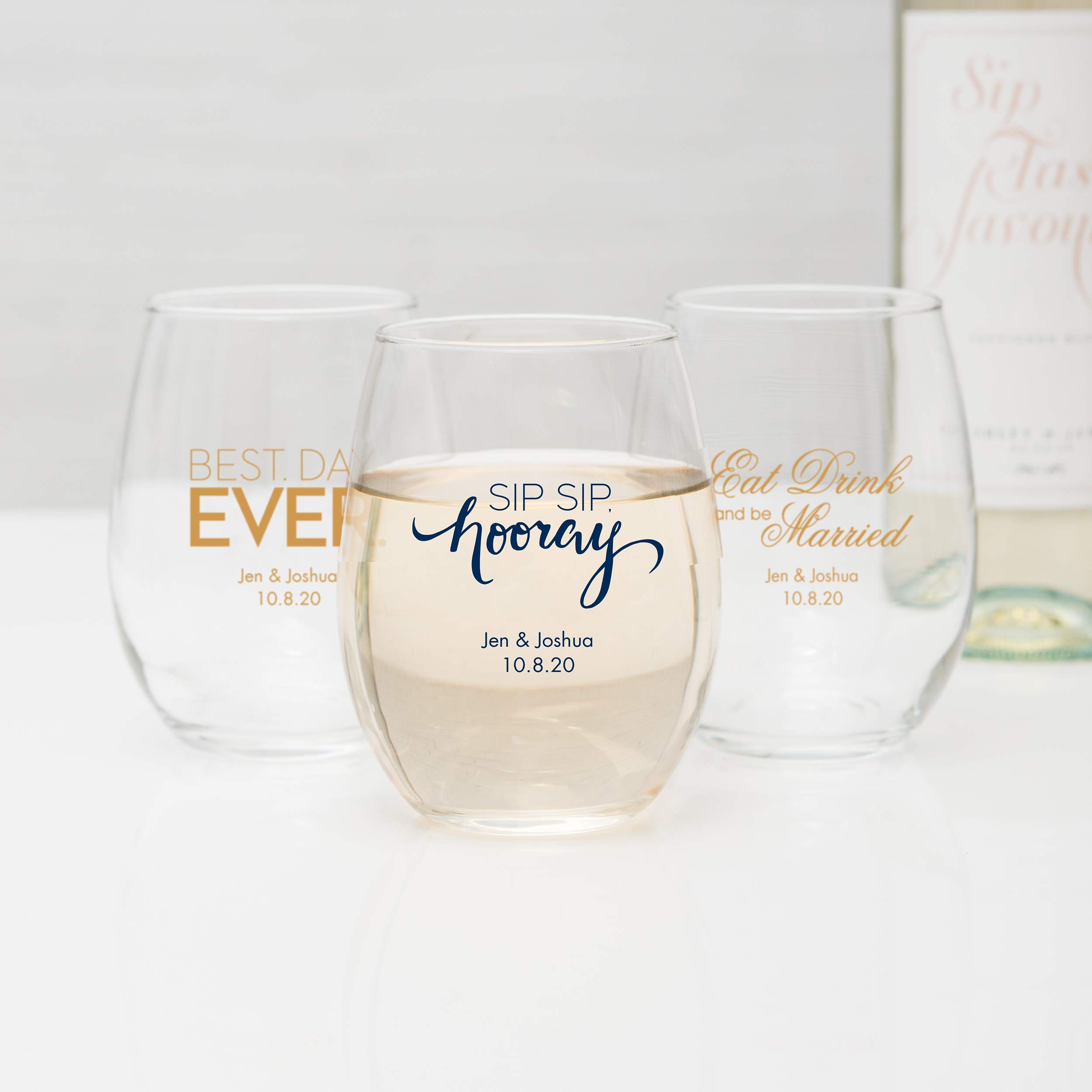 Personalized Large Stemless Wine Glass 15oz (72-Pack) - Custom Wedding Favors, Bridal Shower Gifts & Party Drinkware - Perfect for Receptions, Anniversaries & Special Events