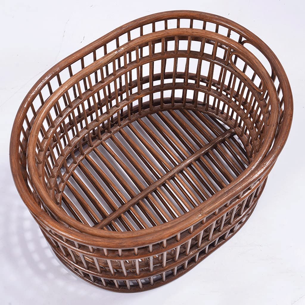 Large Woven Rattan Storage Basket with Handles - 14.1x18.8x12.9 Inches Multifunctional Organizer for Laundry, Blankets, Toys | Perfect for Bathroom, Bedroom, Kitchen & Home Office Storage Solutions