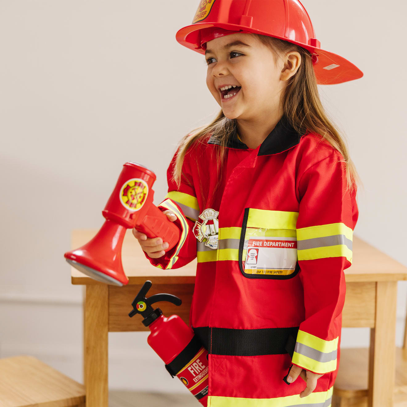 Fire Chief Role Play Costume Set for Kids - Realistic Firefighter Dress Up Outfit with Hat & Badge - Pretend Play, Halloween & Birthday Party Costume