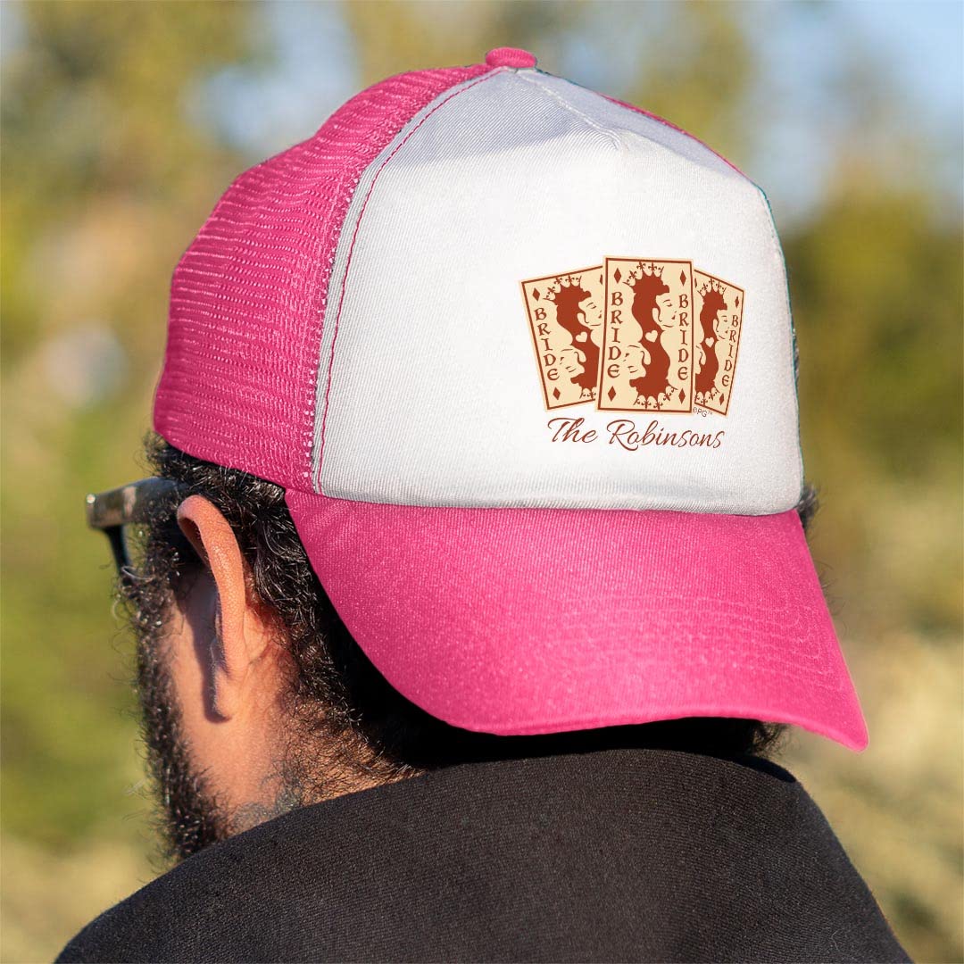 Custom Bride Queen Groom King Playing Card Trucker Hat - Personalized Couple Wedding Gift for Bridal Shower, Bachelorette Party & Anniversary Celebrations