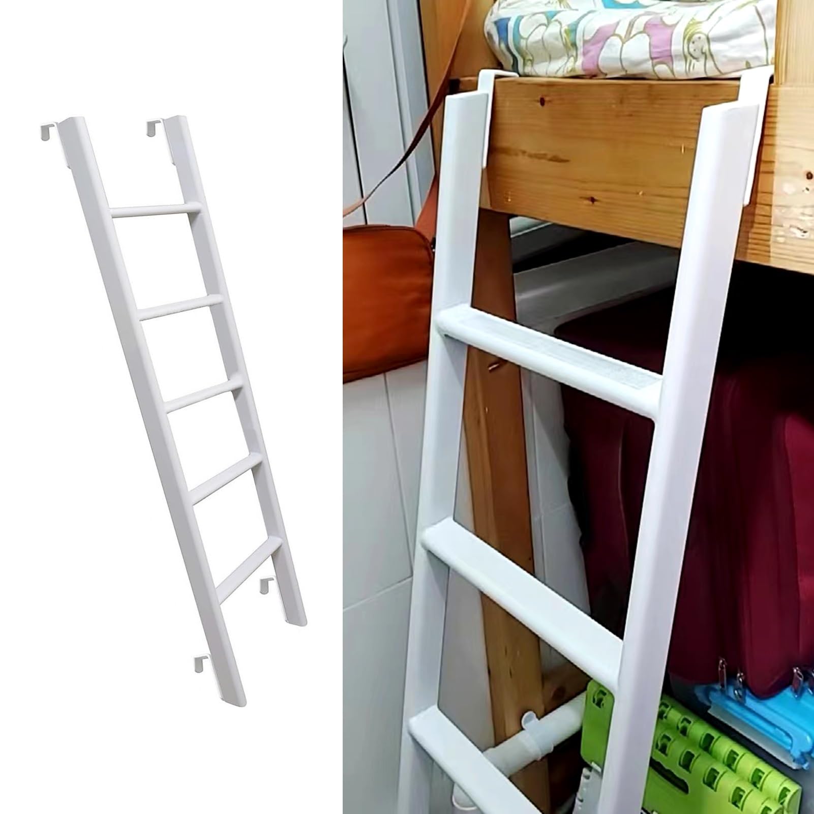 White Bunk Bed Ladder for Dorm Room Loft - Heavy Duty 440 Lbs Capacity Space Saving Replacement Ladder with Hook Retainer - 59 Inch Twin Bunk Bed Accessory for Kids & Adults - Perfect for College Dorms, Tiny Homes & Small Bedrooms
