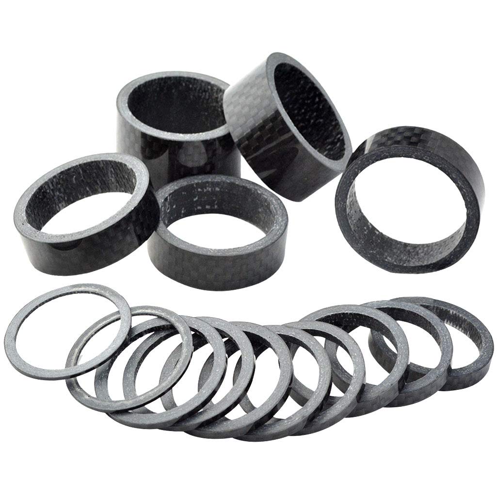 15 Pcs Carbon Fiber Bicycle Headset Spacer Kit - 7 Sizes (1mm, 2mm, 3mm, 5mm, 10mm, 15mm, 20mm) for 1-1/8 Inch Stem - Compatible with Road Bikes & Mountain Bikes - Perfect for Bike Maintenance, Stem Height Adjustment & Custom Fit
