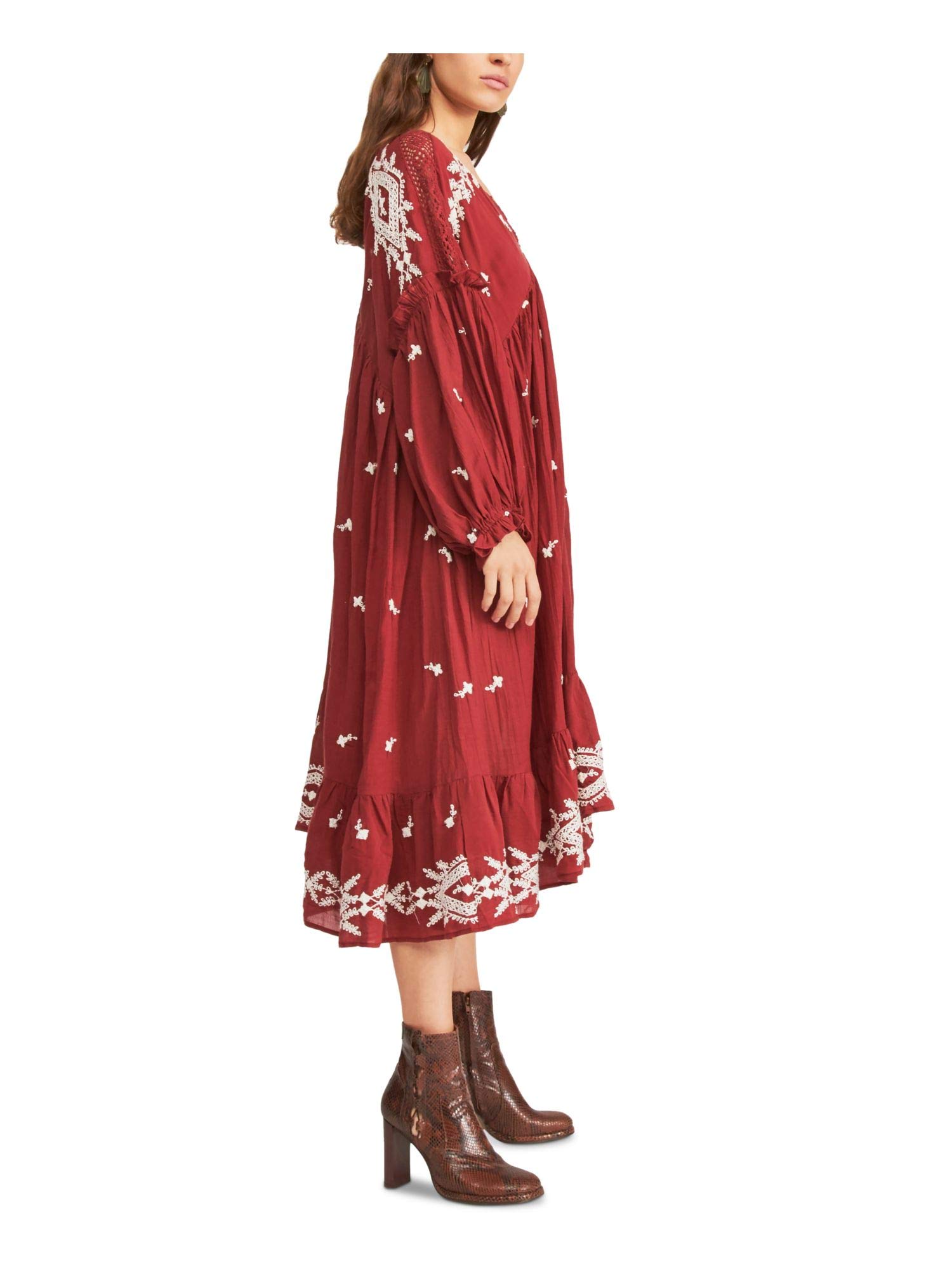 Free Women's Boho Trapeze Midi Dress - Flowy Bohemian Summer Dress for Beach, Vacation & Casual Wear
