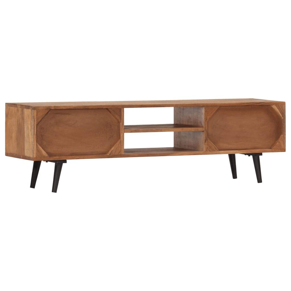 Modern Farmhouse TV Stand with 2 Cupboards & Open Shelf - 55 Inch Solid Acacia Wood Entertainment Center for Living Room (55