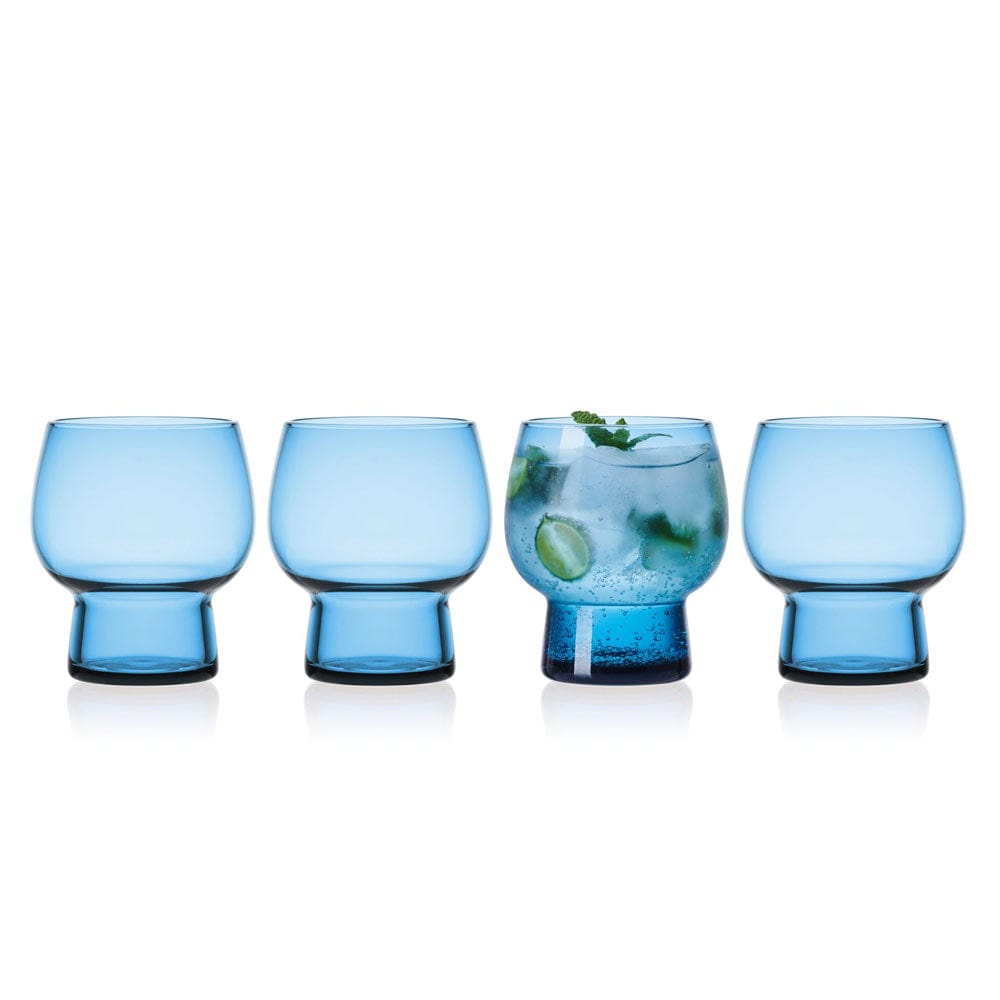 Phoebe Blue Set of 4 Double Old Fashioned Glasses - Premium Whiskey Cocktail Tumblers for Bourbon, Scotch & Craft Drinks - Perfect for Home Bars, Parties & Gifts