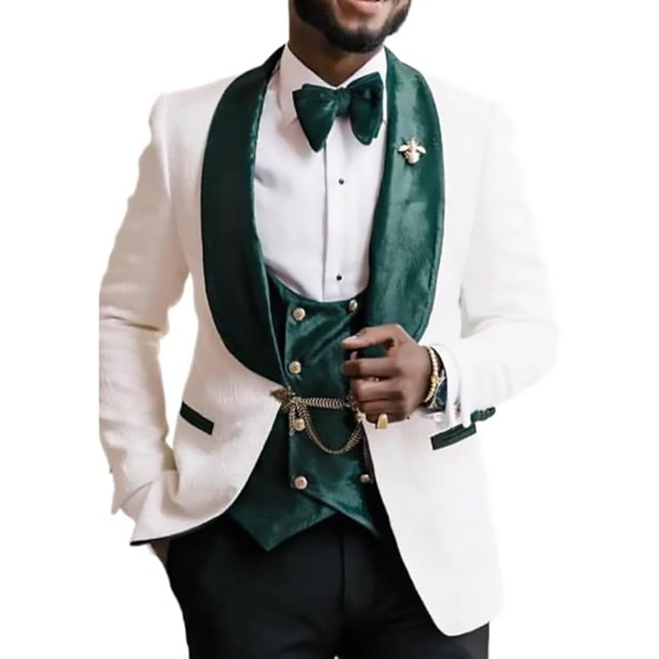 3 Piece Floral Tuxedo Suit for Men - Slim Fit Wedding Suit with Jacket, Vest & Pants | Formal Attire for Weddings, Prom & Special Occasions