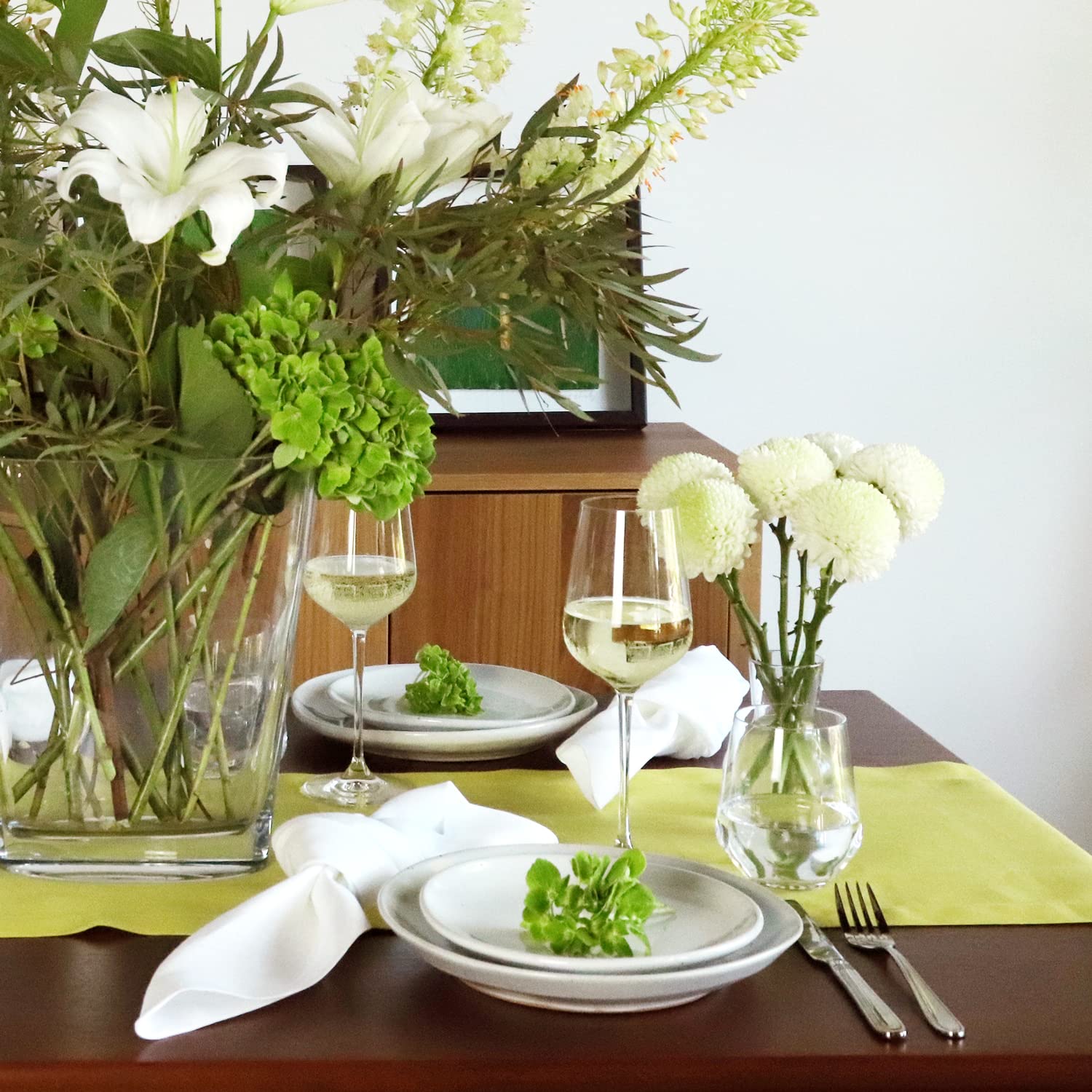 Premium Citron Yellow Linen Table Runner 14x126 Inches - Italian Linen Fabric, Handcrafted in USA - Elegant Dining Table Decor for Weddings, Dinner Parties & Home Decor