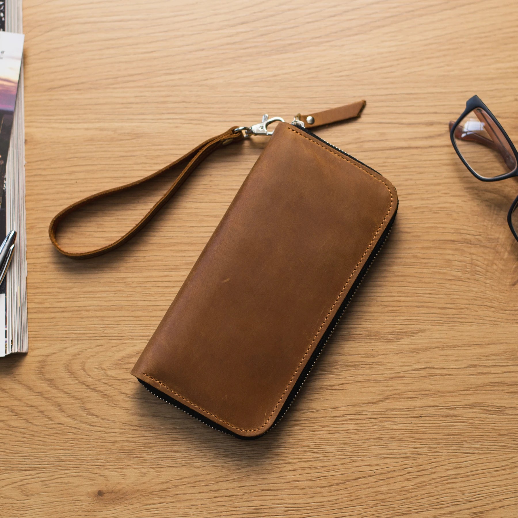 Lagom Long Zippered Wallet for Men & Women - Slim RFID Blocking Leather Bifold Wallet with Multiple Card Slots - Perfect for Travel, Business & Everyday Use
