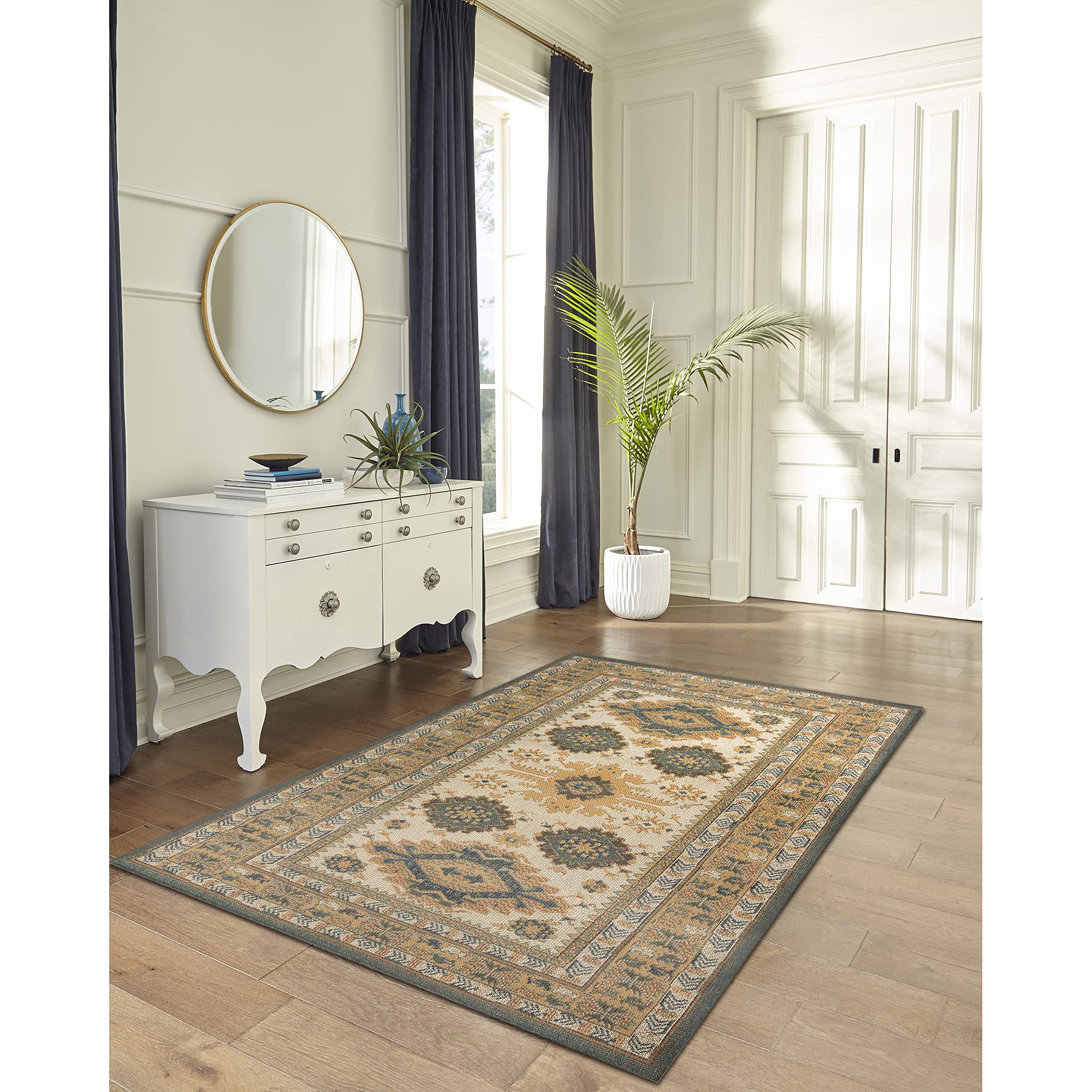 Liora Manne Patio Low Profile Easy Care Weather Resistant Indoor/Outdoor Rug - Southwestern Tribal Design, Serapi Ivory 7'10