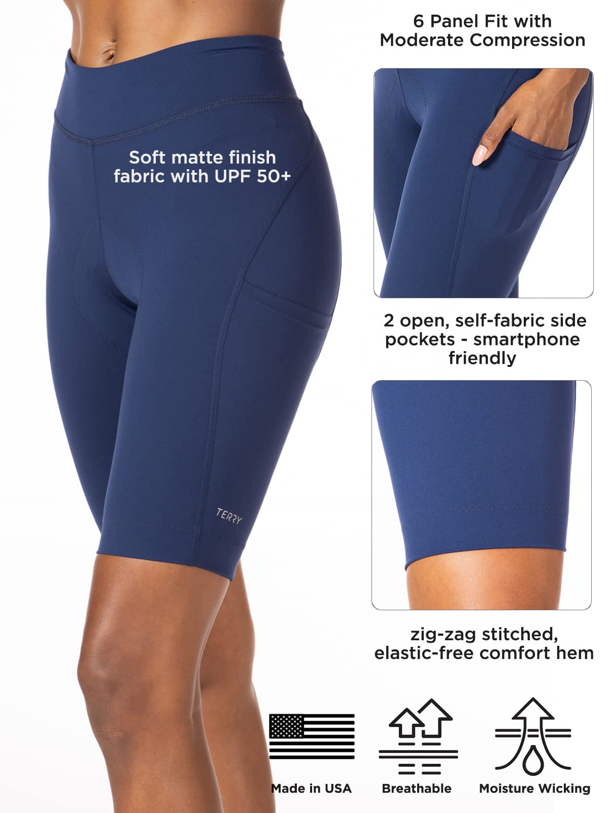 Women's Terry Bike Shorts - 11 Inch Padded Compression Cycling Shorts with UPF 50+ for Touring & Wayfarer Rides | Perfect for Long-Distance Cycling, Spin Classes & Outdoor Adventures