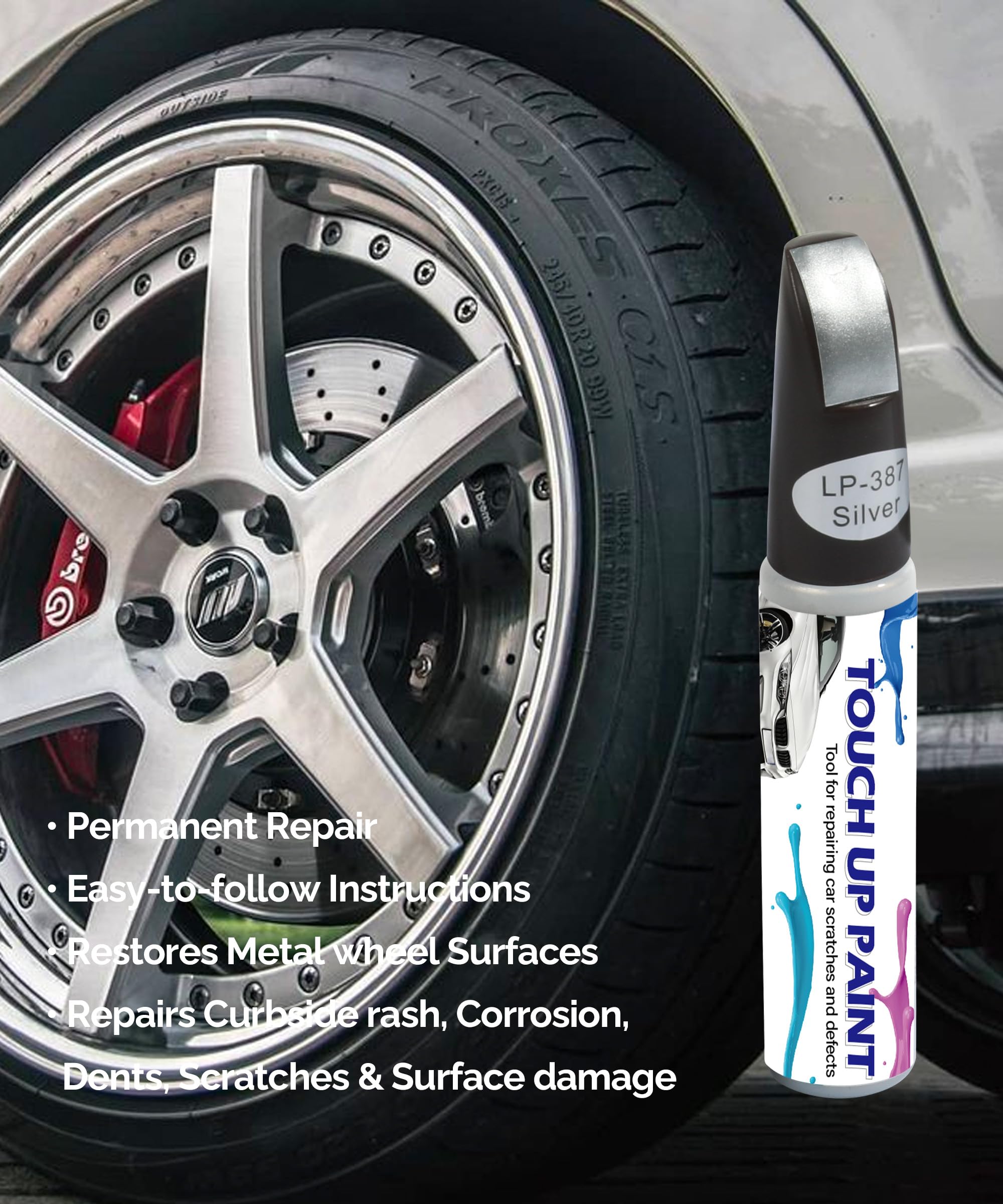RACOONA Car Touch Up Paint Pen - Scratch Repair Kit for Alloy Wheels & Rims (Silver) | Quick Fix for Minor Scratches & Chips | Perfect for DIY Car Maintenance & Auto Detailing