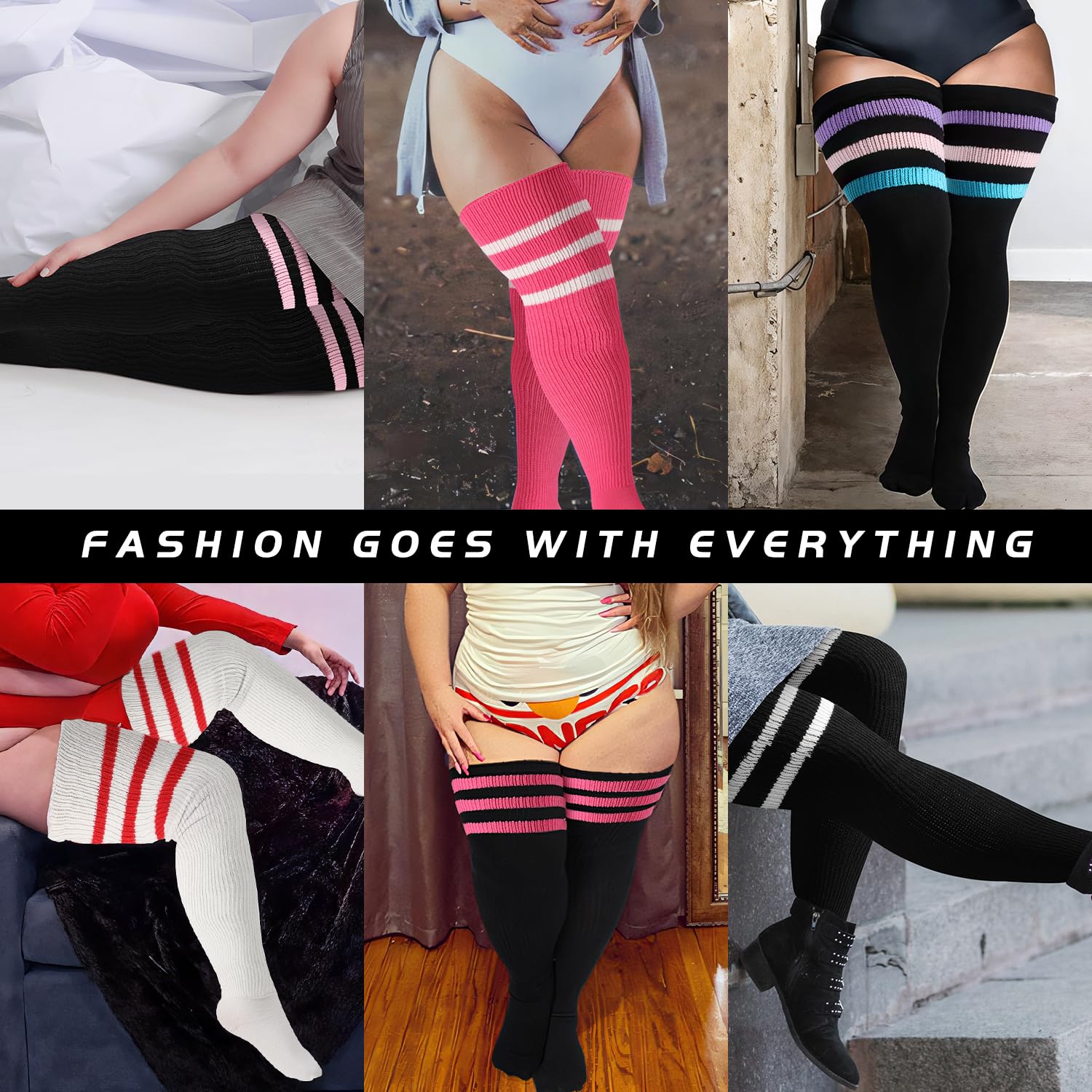 Plus Size Thigh High Socks for Women - Extra Long Striped Over Knee Stockings & Leg Warmers for Thick Thighs - Winter Warmth & Fashion Accessories for Cold Weather Outfits