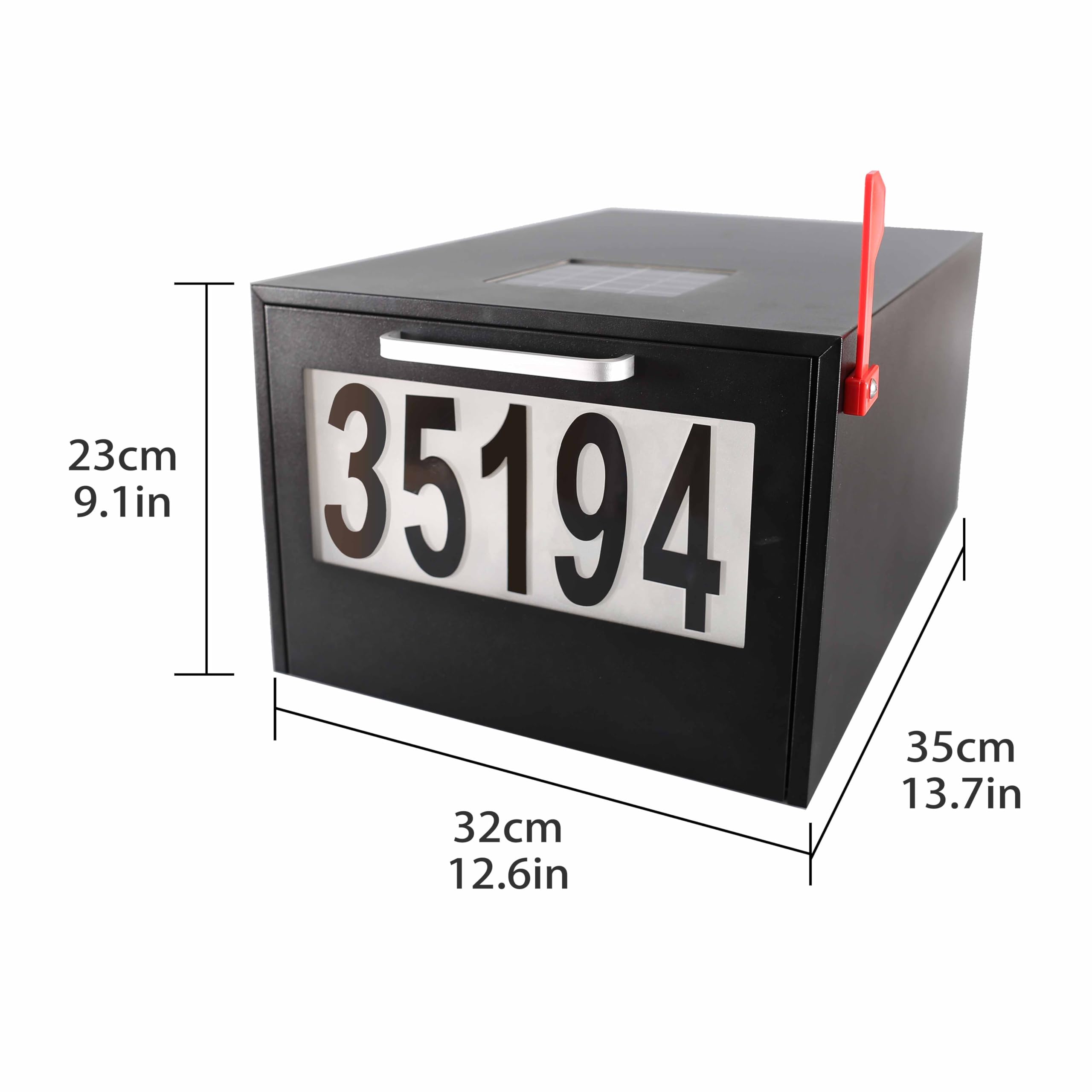 Black Post Mount Mailbox with Solar-Powered LED Numbers - 2 Lighting Modes, Large Capacity & Infrared Sensor for Night Illumination - Durable Iron Mailbox for Outdoor Use - Perfect for Driveway, Front Yard, and Rural Home Security