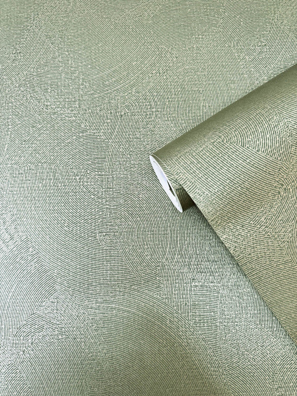 Gold and Green Plaster Fan Pattern Wallpaper - Peel and Stick Removable Wallpaper for Bedroom, Living Room, and Office Decor