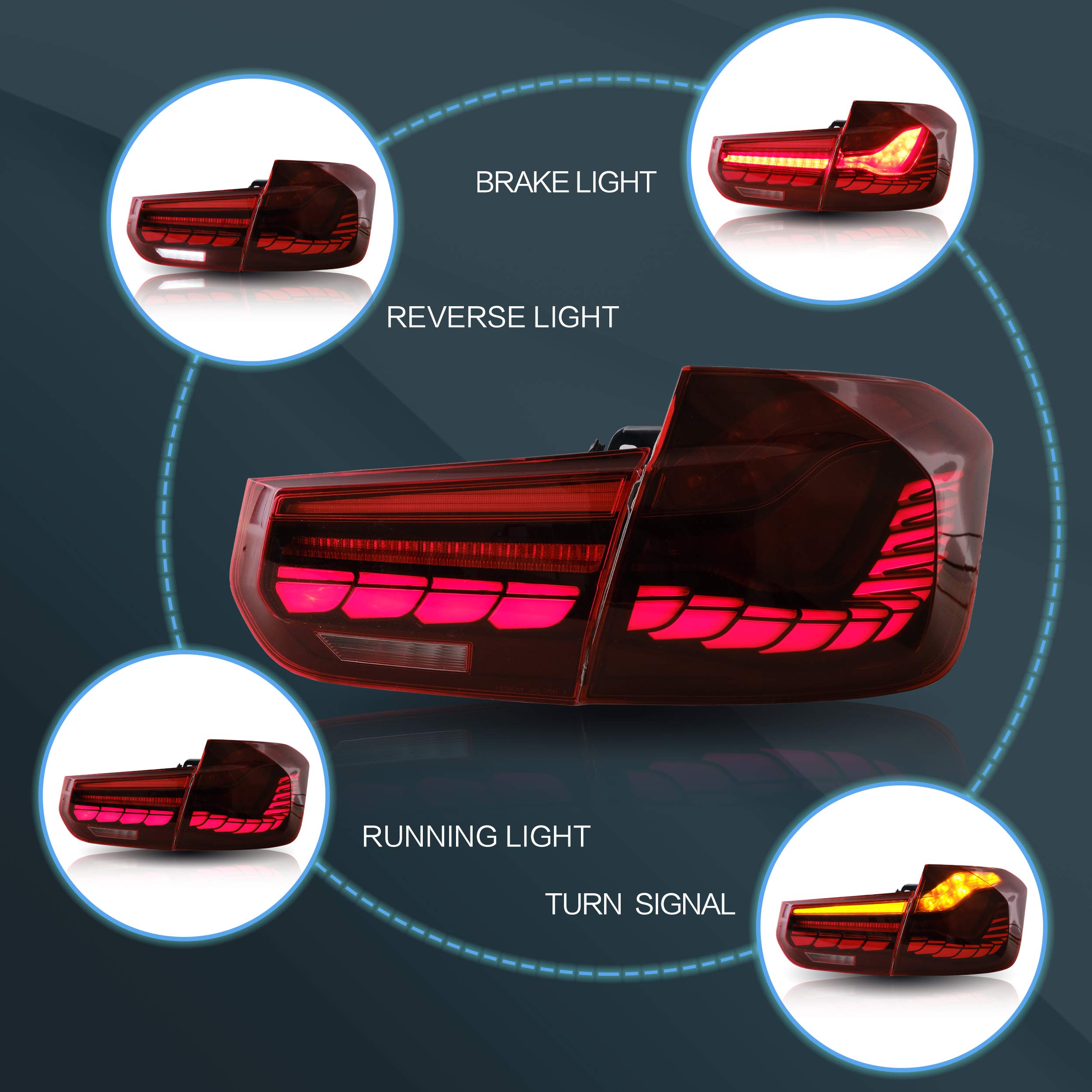 VLAND OLED Tail Lights Assembly for BMW 3 Series F30 F35 F80 Sedan (2013-2018) - Plug & Play Red LED Lights - Direct Fit Replacement - Enhances Night Visibility & Style