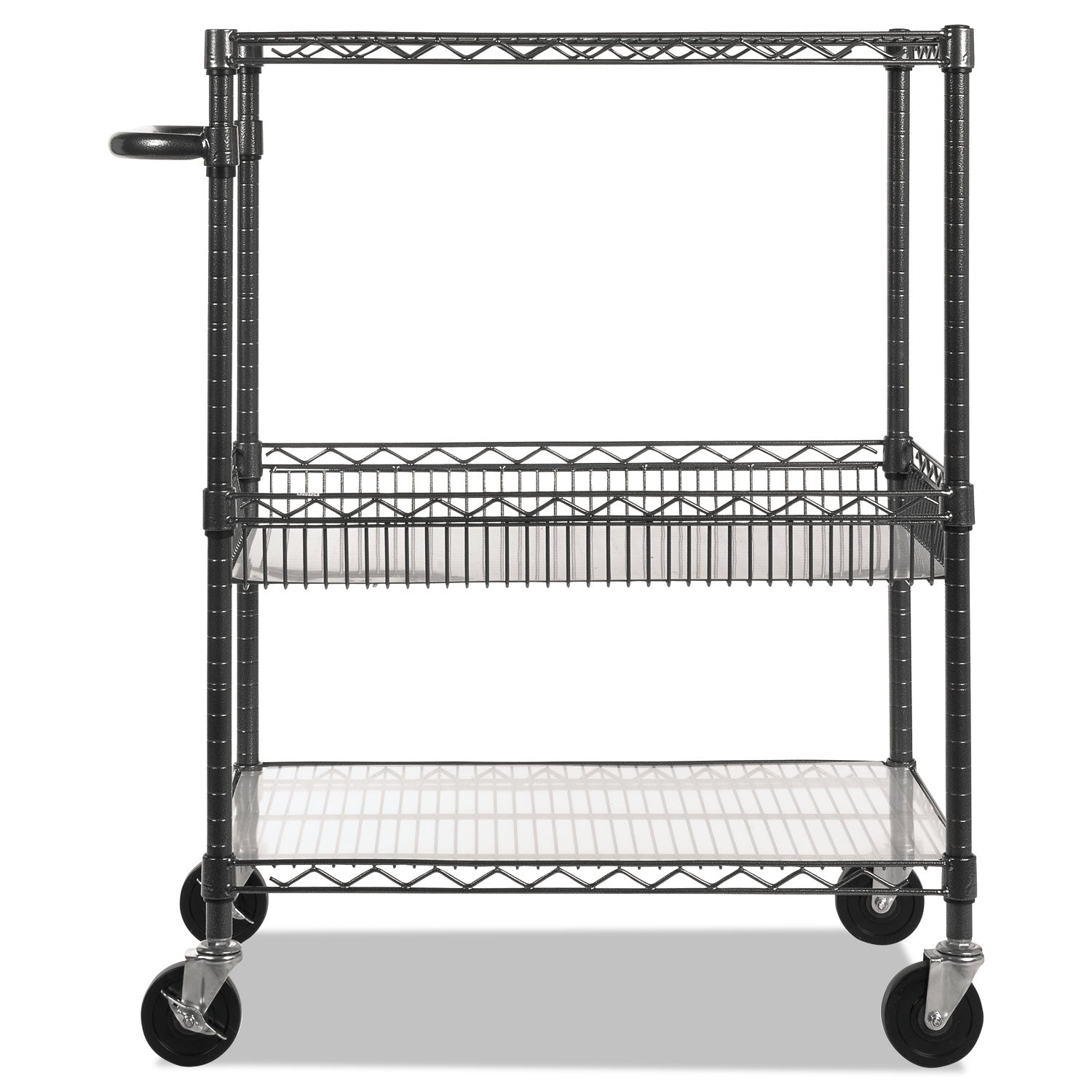 Alera® 3-Tier Heavy Duty Wire Utility Cart with Storage Basket - 500 lb Capacity Metal Rolling Cart (34