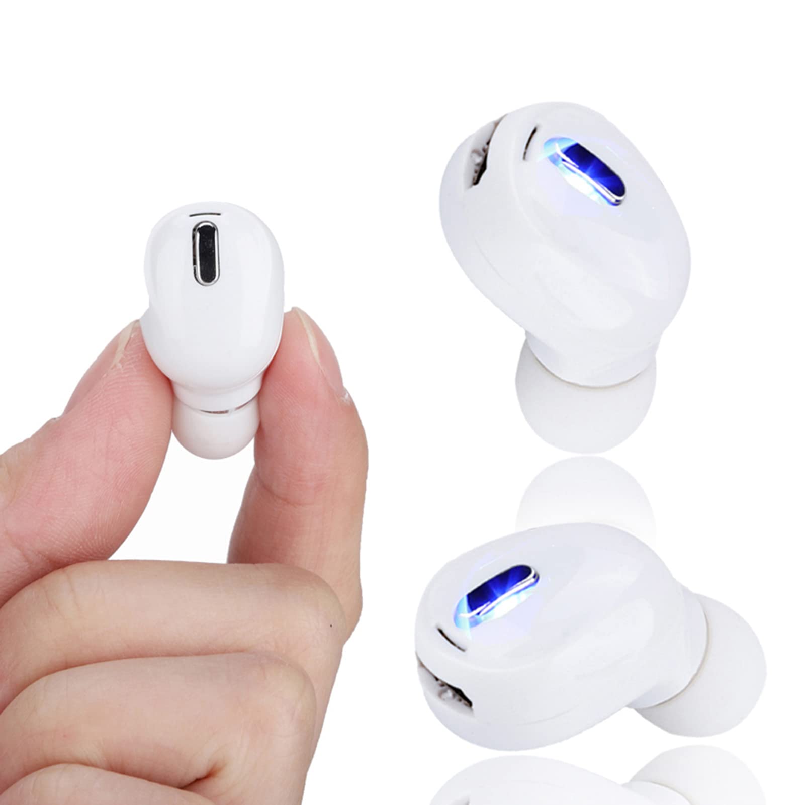 Lazmin Mini Invisible Single Bluetooth 5.0 Wireless Earbud - Universal Sports Earphone for Running, Gym & Workouts - Hands-Free Car Headset for Driving - Compatible with All Smartphones (White) - Perfect for Business, Office & Commuting