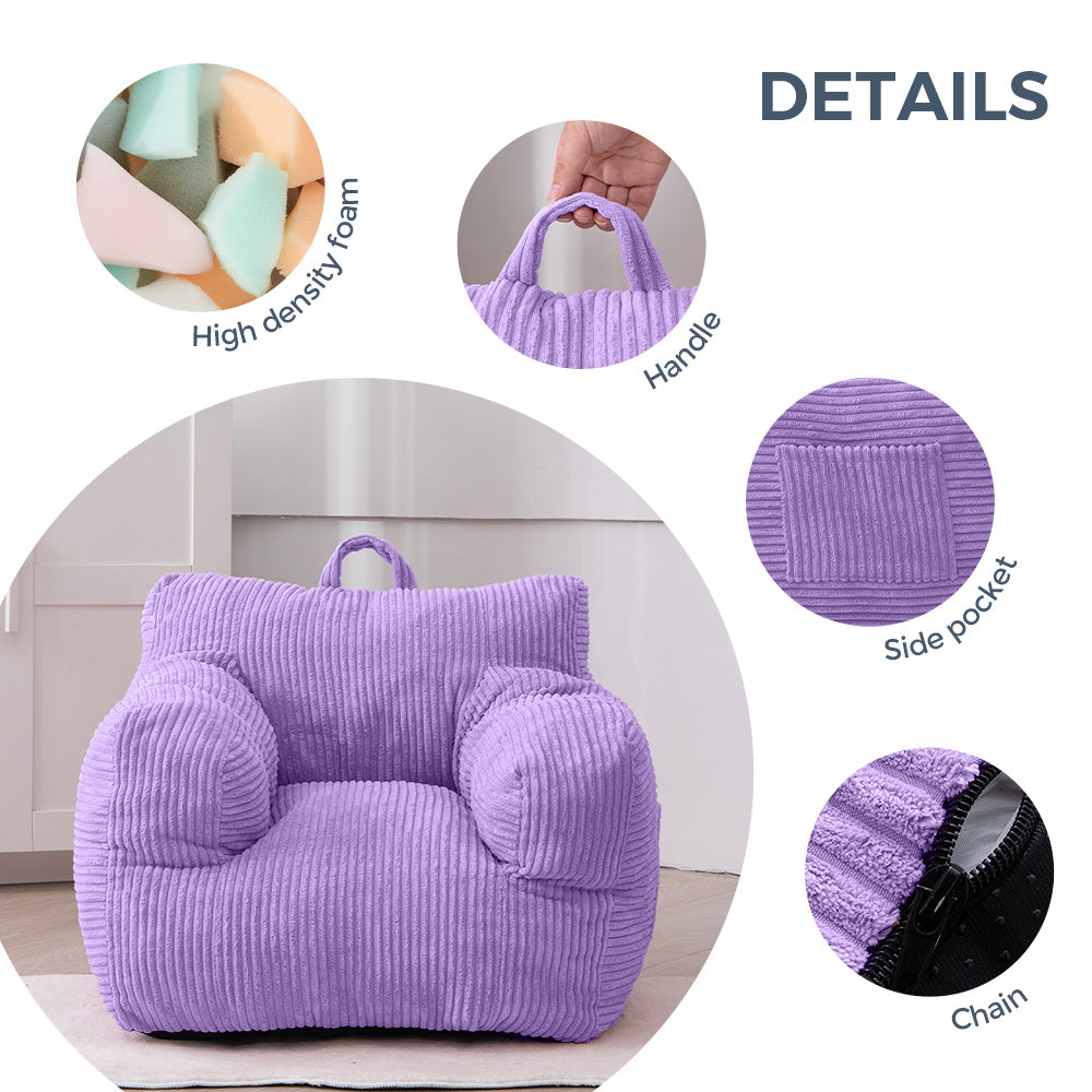 MAXYOYO Kids Bean Bag Chair - Corduroy Bean Bag Couch with Armrests for Children's Room, Playroom & Bedroom - Dark Purple Comfortable Seating for Reading, Gaming & Relaxing