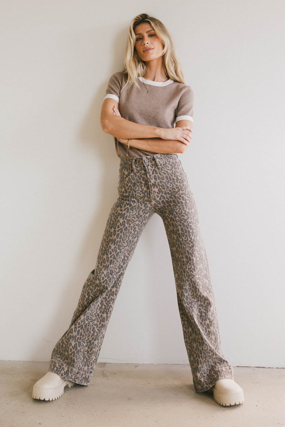Maddie Ringer Sweater Top in Taupe | Women's Casual Knit Pullover | Perfect for Fall & Winter Layering