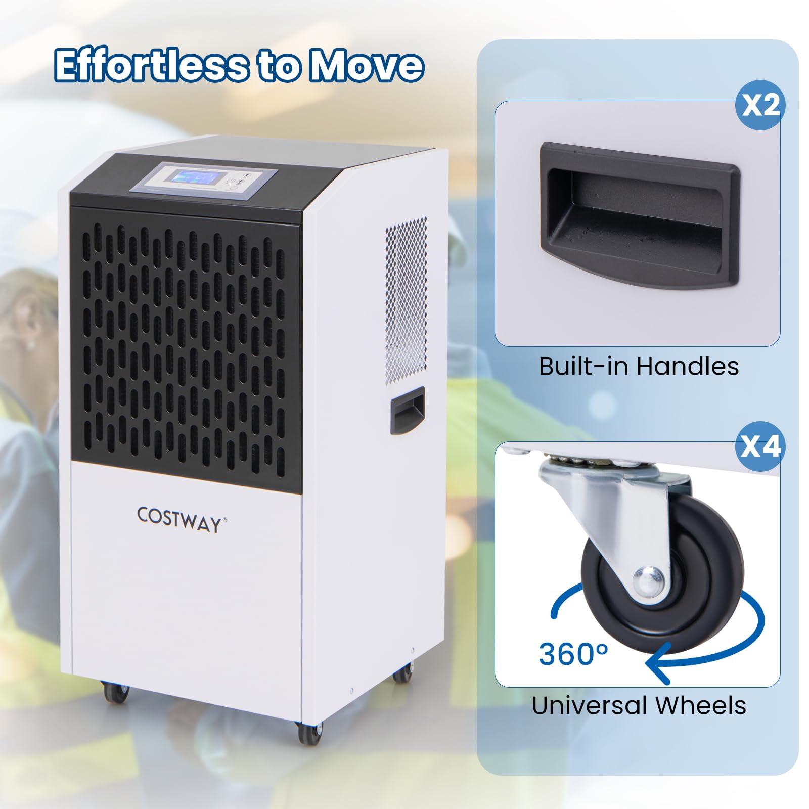 COSTWAY 250 Pints Commercial Dehumidifier with Drain Hose, Heavy Duty Industrial Dehumidifier with 24H Timer & 4 Wheels for Basement, Warehouse, Water Damage Restoration - Large Capacity up to 8500 Sq.Ft - Perfect for Home, Office, Gym and Storage Areas