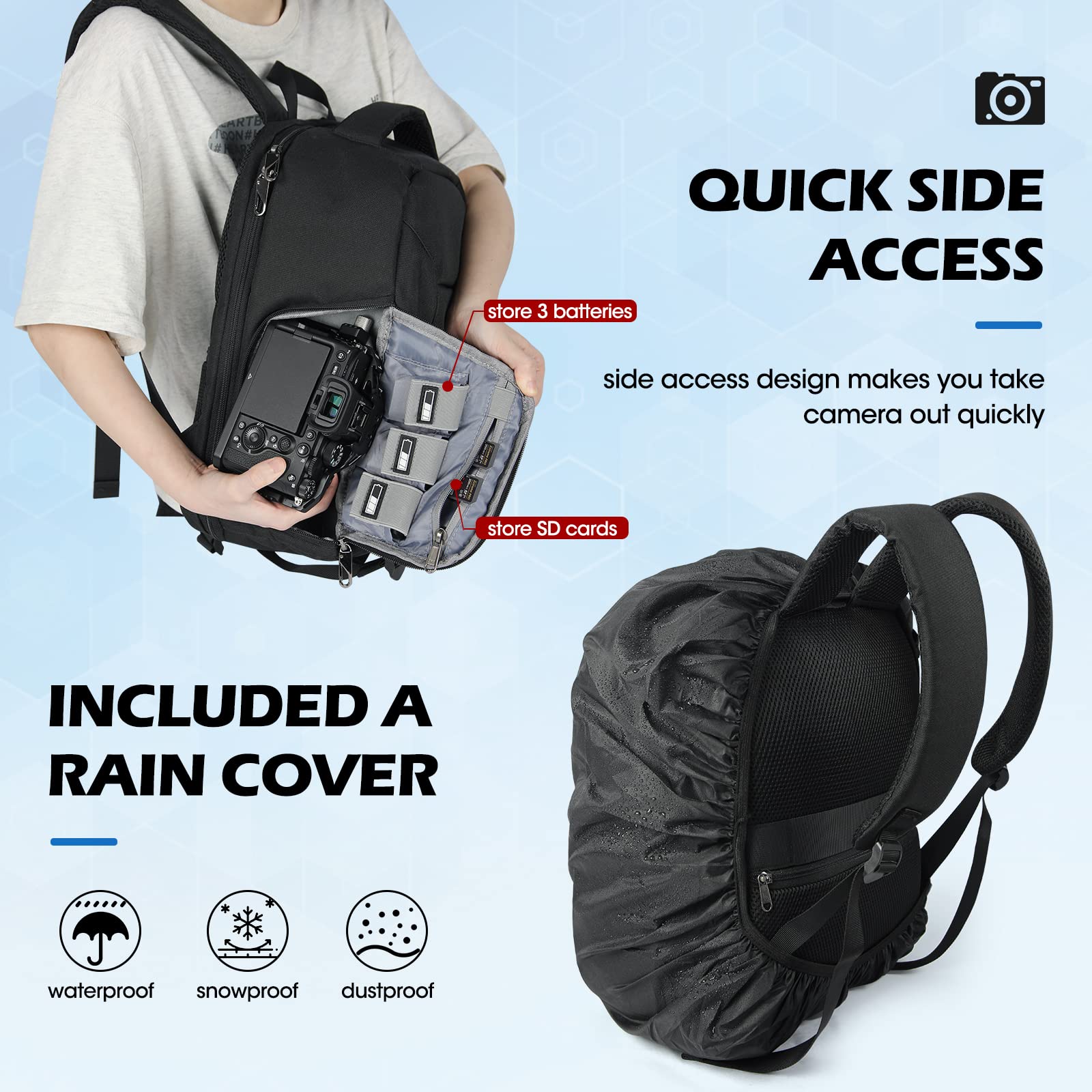 Lubardy Professional DSLR SLR Mirrorless Camera Backpack - 15.6 Inch Waterproof Anti-Theft Photography Bag with Rain Cover & Laptop Compartment - Large Capacity Camera Case for Men & Women (Black) - Perfect for Travel, Hiking & Outdoor Photography