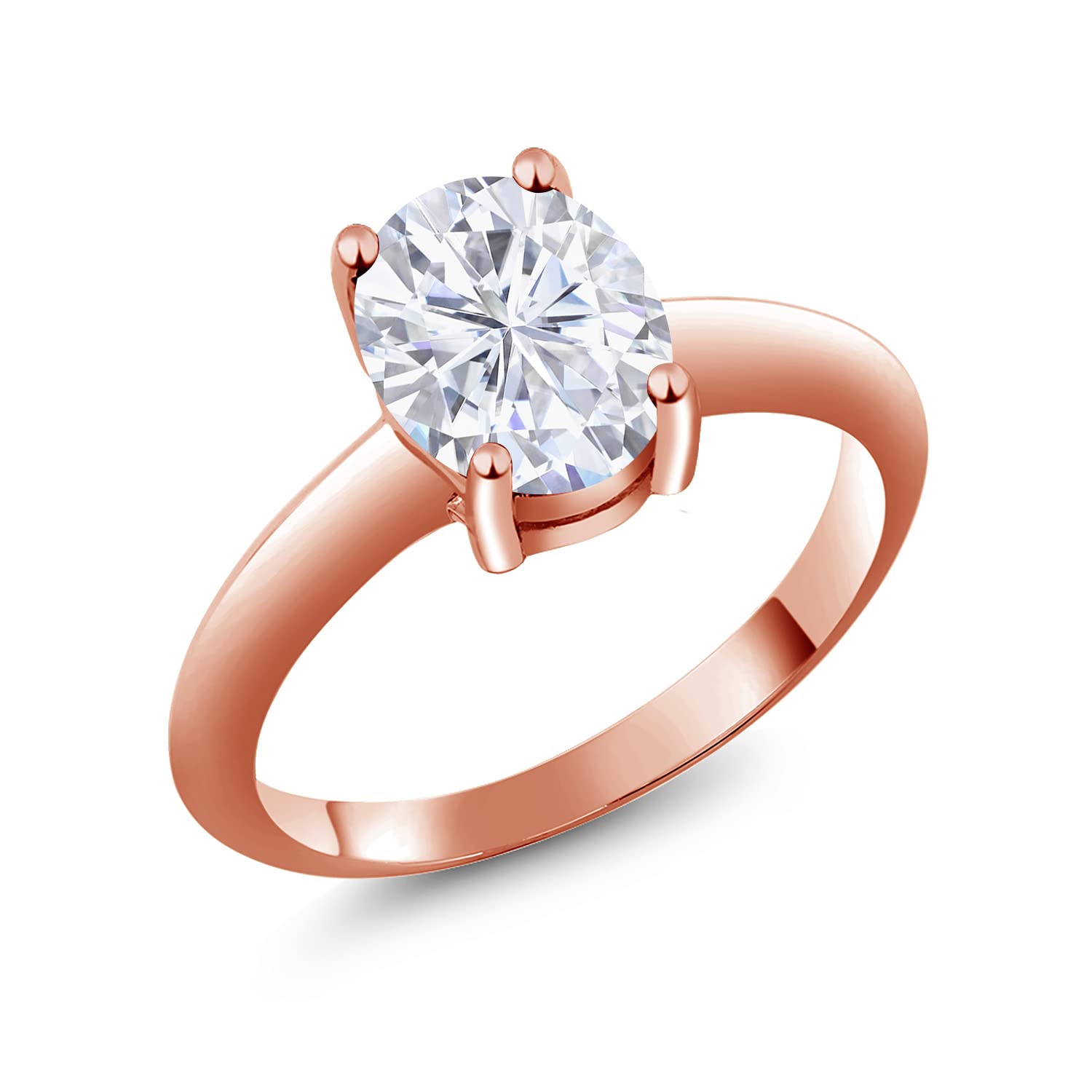 18K Rose Gold Plated Silver Oval Solitaire Ring with 2.10ct GH Color Created Moissanite - Elegant Engagement Ring for Women, Perfect for Proposals, Anniversaries & Special Occasions