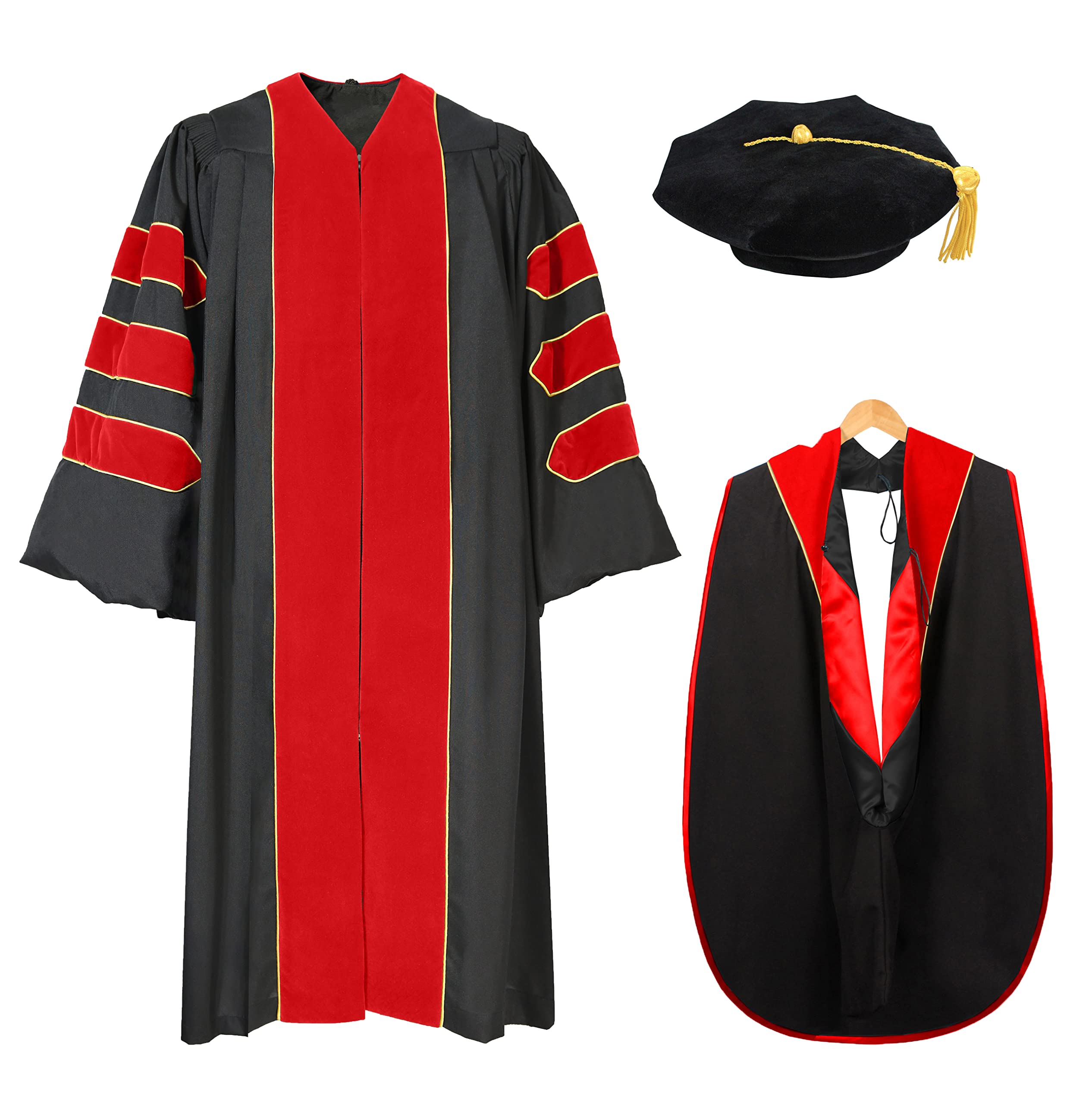 Premium Doctoral Graduation Gown Set with 8-Sided Tam & Hood - PhD Graduation Ceremony Attire for Academic Achievements - Perfect for Commencement, Convocation & Formal Academic Events