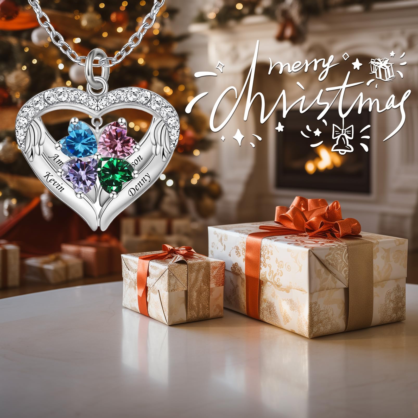 Custom Heart Pendant Necklace for Mom - Personalized Mothers Jewelry with 1-6 Names & Simulated Birthstones - Perfect Christmas Gift for Mother's Day, Birthday, Anniversary and Special Occasions
