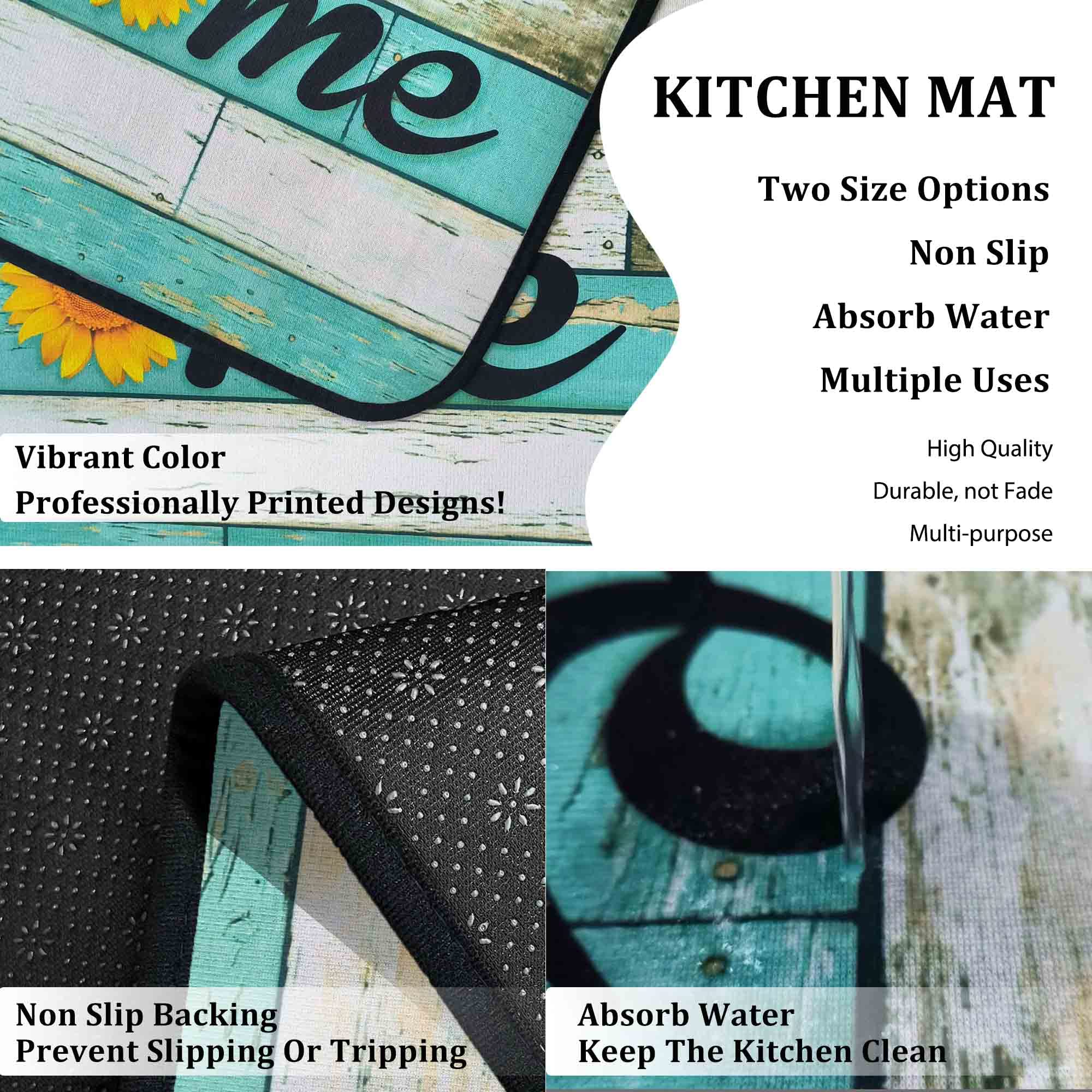 Premium Non-Slip Teal Kitchen Rugs Set of 2 - Washable Floor Mats with Anti-Skid Backing - 17x47.2 & 17x30 Inch Home Decor Runner for Kitchen, Entryway, and Laundry Room - Perfect for High Traffic Areas and Spill Protection