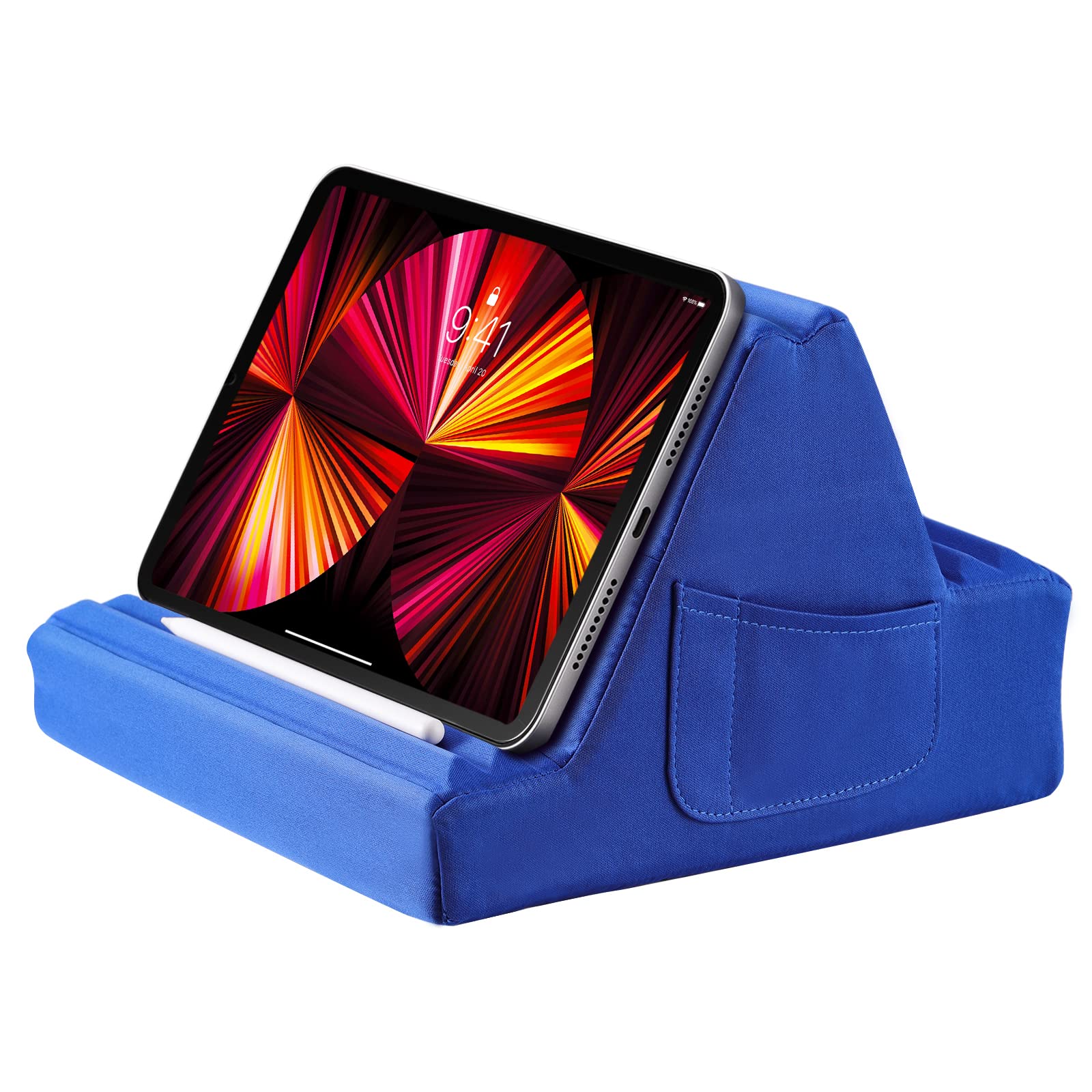 TiMOVO Adjustable Tablet Pillow Stand - Soft Bed iPad Holder Dock with Multi-Angle Viewing for iPad 10.2/Pro 11/Air 4/Mini 6, Kindle Fire & Galaxy Tab - Navy Blue - Perfect for Reading, Watching & Working in Bed or Couch