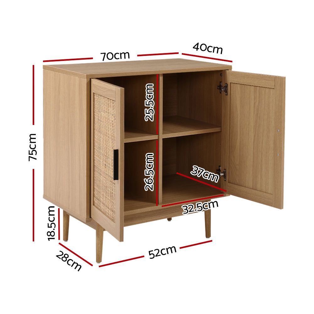 Rattan Buffet Sideboard Cabinet - Stylish Storage Hallway Table & Kitchen Cupboard for Dining Room, Living Room, and Entryway Organization