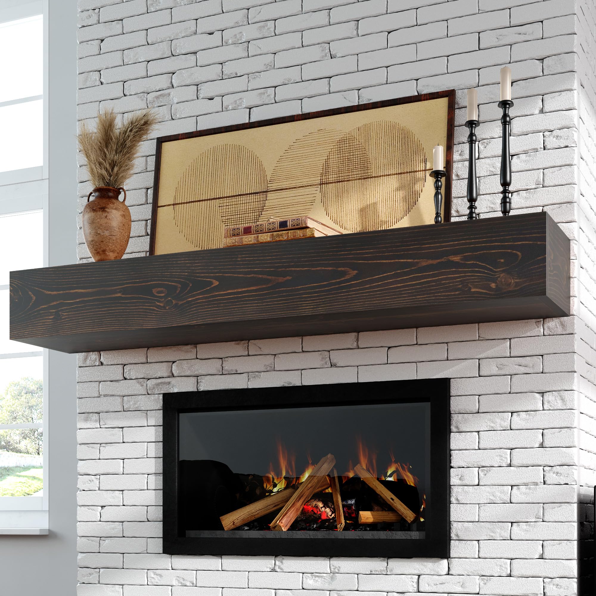 Floating Fireplace Mantel Shelf - 60 x 9 x 6 Inch Solid Wood Wall-Mounted Mantel for Over Fireplace, 60lbs Weight Capacity, Walnut Finish - Perfect for Living Room, Bedroom & Home Decor