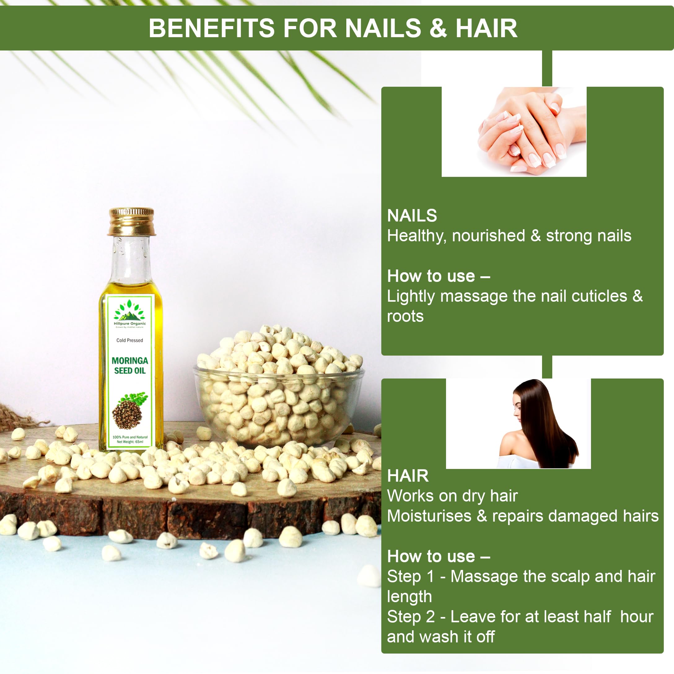 Premium Cold Pressed Moringa Seed Oil - 100% Pure & Natural Organic Face, Hair & Body Oil | Hydrates Skin, Strengthens Hair | Glass Bottle (65ml) | Perfect for Daily Skincare & Haircare Routine