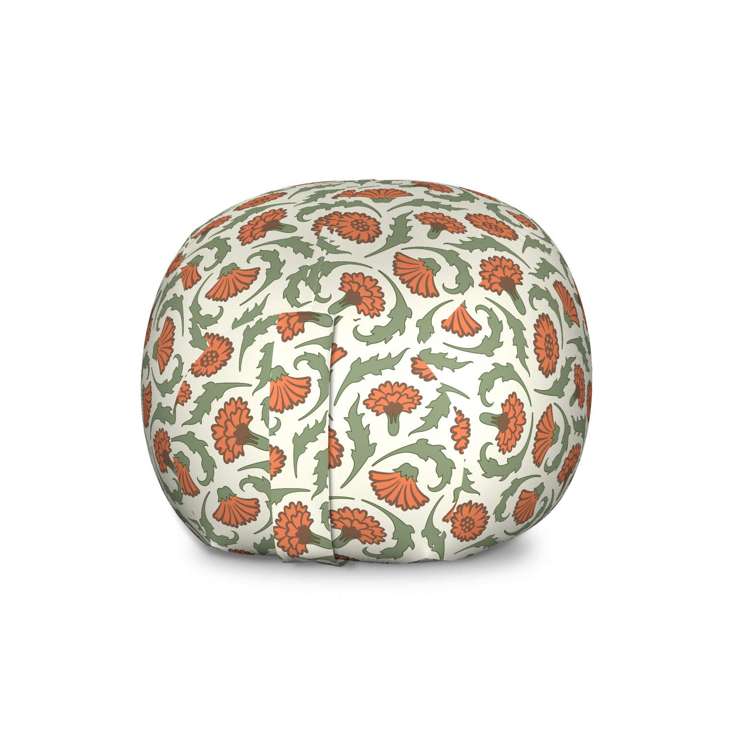 Ambesonne Floral Storage Toy Bag Chair - Vintage Carnation Flowers & Curlicue Leaves Design, Large Washable Stuffed Animal Organizer Bag in Cream Multicolor | Perfect for Kids' Room, Nursery, Playroom & Home Organization