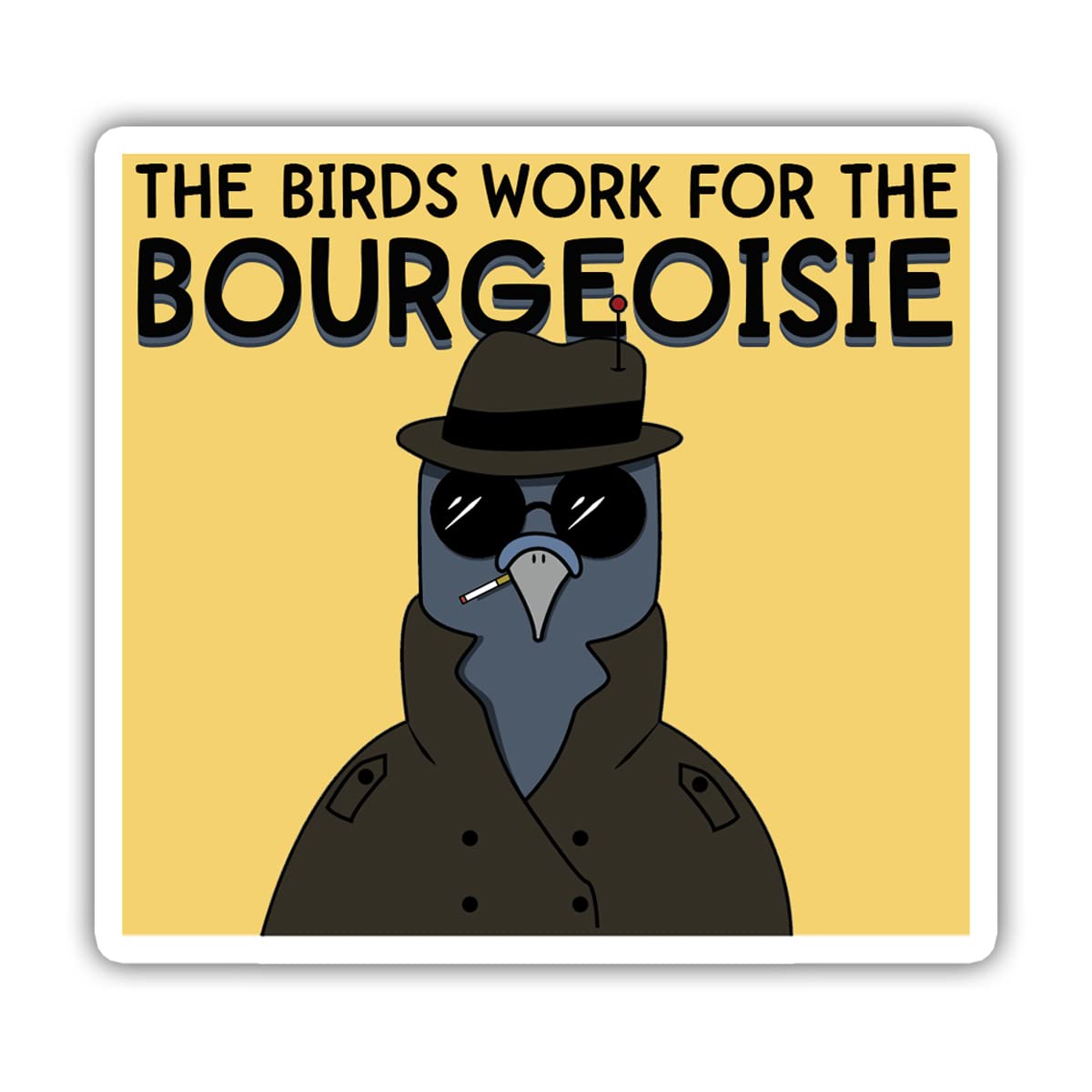 3 Pack Funny Spy Birds Detective Pigeon Stickers - 'The Birds Work for The Bourgeoisie' Vinyl Decals (3