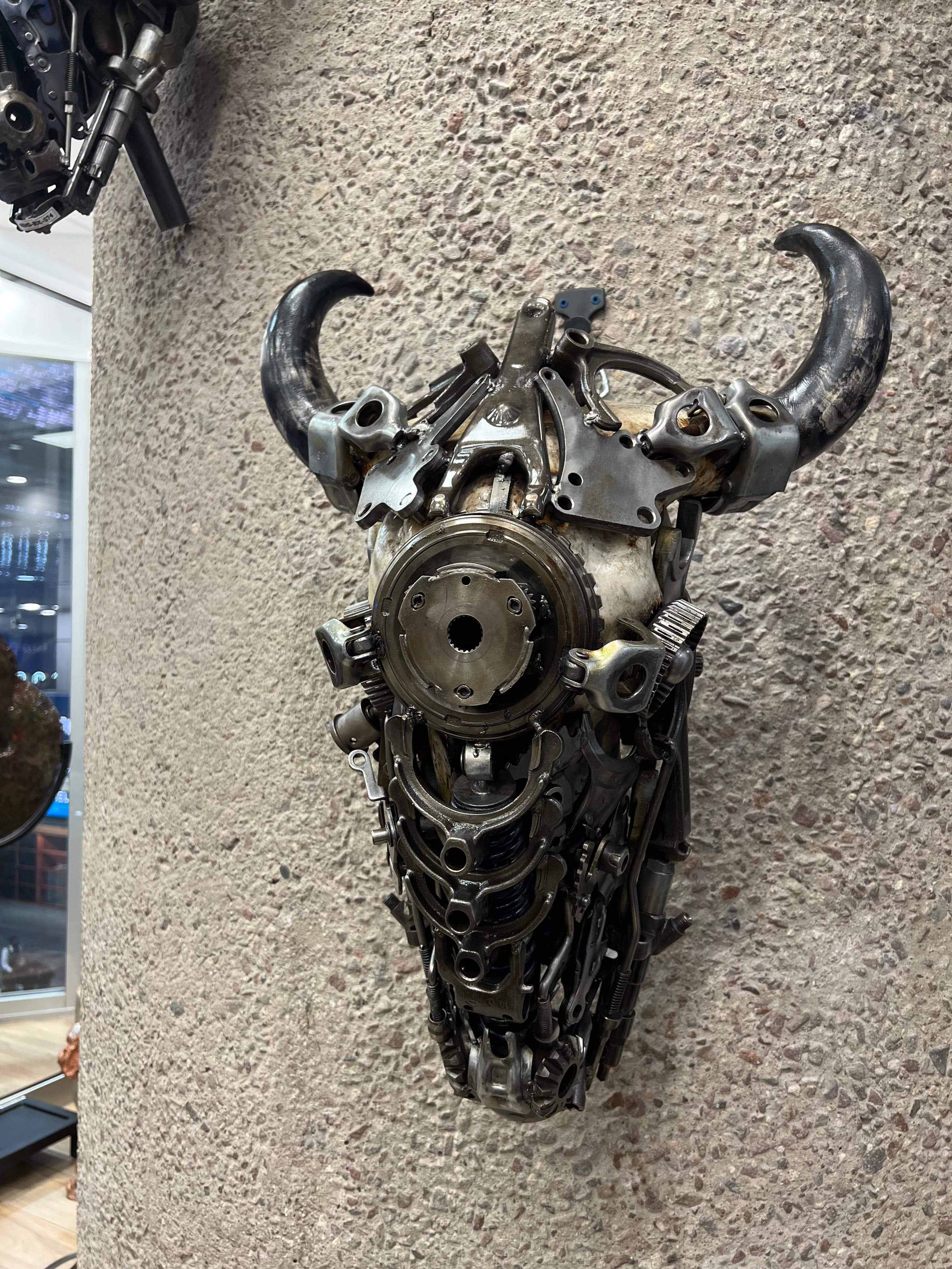 Bull Skull Recycled Metal Wall Art Sculpture - Rustic Western Home Decor for Living Room, Man Cave, or Ranch