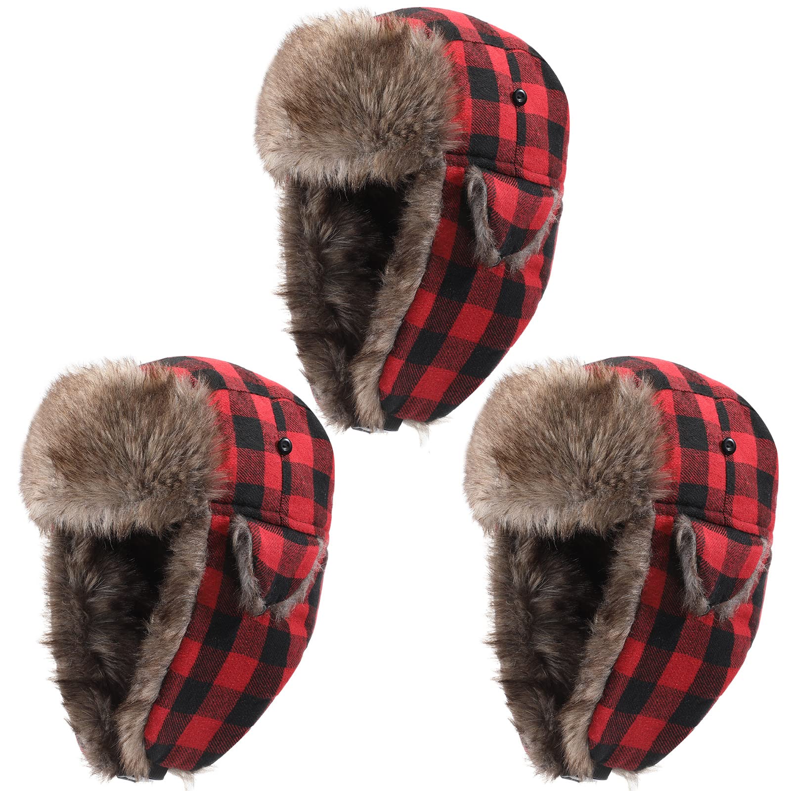 3 Pack Russian Trapper Ushanka Hats for Men & Women - Winter Bomber Eskimo Style Windproof Fur Hat with Ear Flaps - Perfect for Cold Weather, Snow Activities & Outdoor Adventures