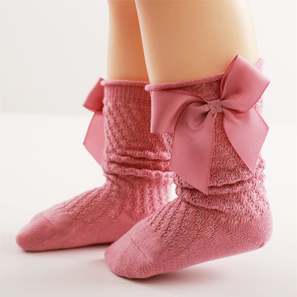 QandSweet Baby Girl Knee-High Socks - Non-Slip Bow Stockings for Toddlers & Newborns - Soft Cotton Infant Socks for Playtime, Walking & Special Occasions