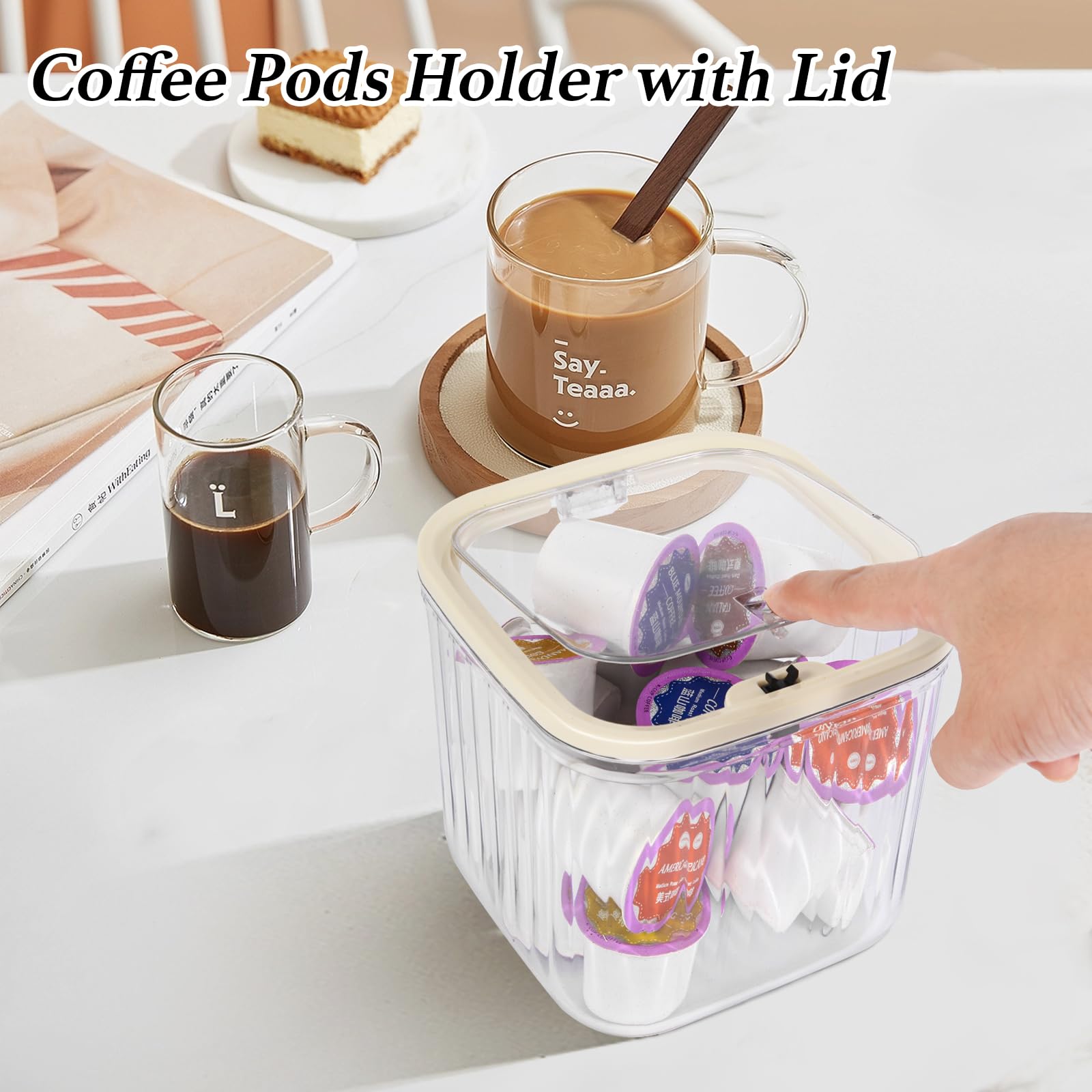 Clear Coffee Pod Holder with Lid - Airtight Coffee Pods Storage Organizer for Countertop, Pantry & Kitchen Cabinet - Small Plastic Food Storage Bin for Keurig K-Cups & Nespresso Capsules - Perfect for Home, Office & RV Use