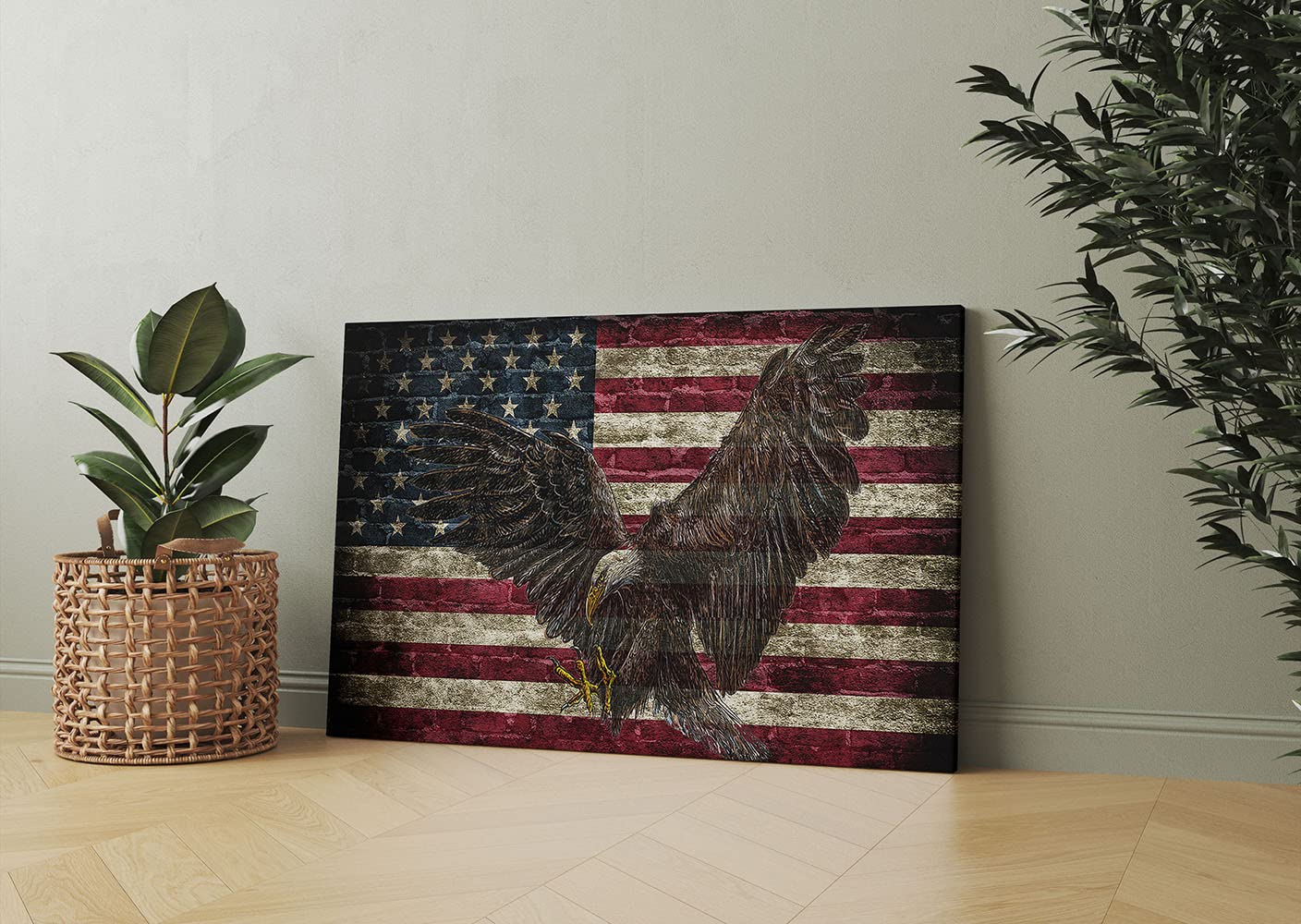 Patriotic American Flag Wall Art with Eagle - 28''H x 40''W Military Decor for Bedroom, Living Room & Office - USA Flag Picture, Army Wall Decor, Home & Office Wall Hangings